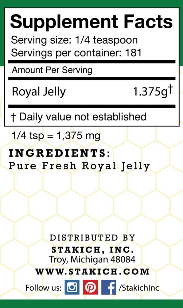 Stakich Fresh Royal Jelly pura, totalmente natural, sin aditivos, saboresconservantes añadidos, 8 onzas (8.01 oz)