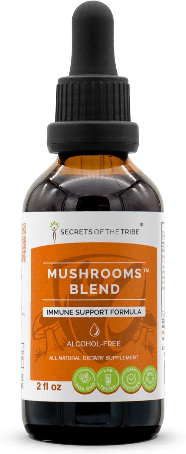 Secrets of the Tribe Mezcla de hongos extracto sin alcohol, gotas de hierbas de alta potencia, tintura hecha de Chaga, Shiitake, Maitake, Cordyceps,