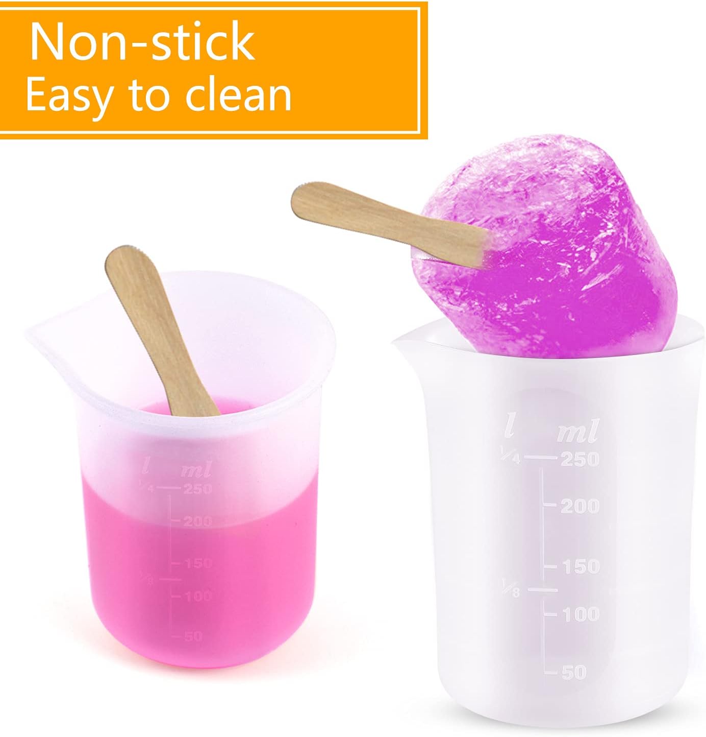 Coopay Vasos medidores de silicona de 8.5 fl oz para resina antiadherentes, herramientas de pegamento, escala precisa para hacer joyas de resina y