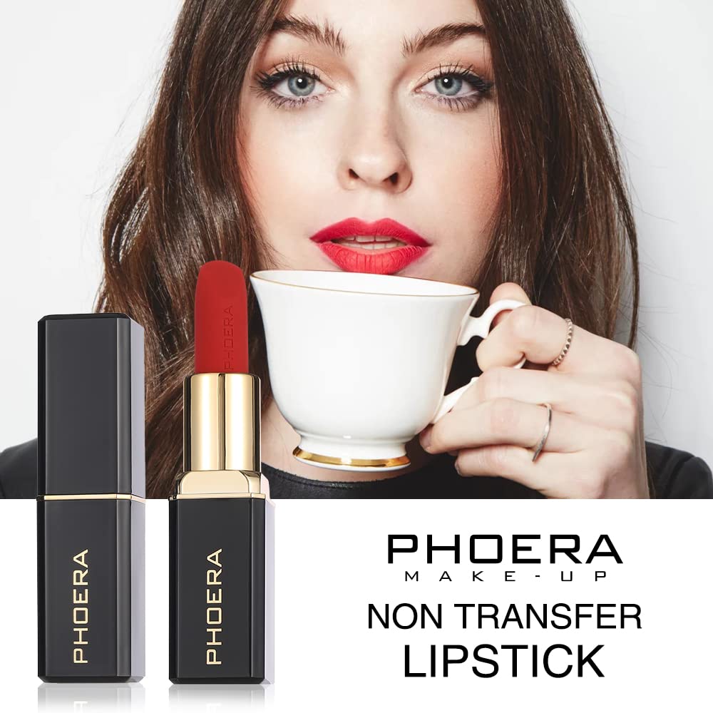 Phoera Lápiz labial no transferible, impermeable, a prueba de manchas y a prueba de máscara, fórmula pigmentada sin peso, lápiz labial de larga