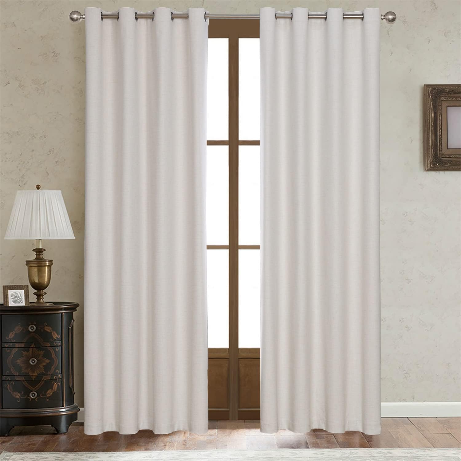 LOYOLADY Cortinas opacas de lino marfil de 102 pulgadas de largo, juego de 2 paneles de cortinas con aislamiento térmico para sala de estar con