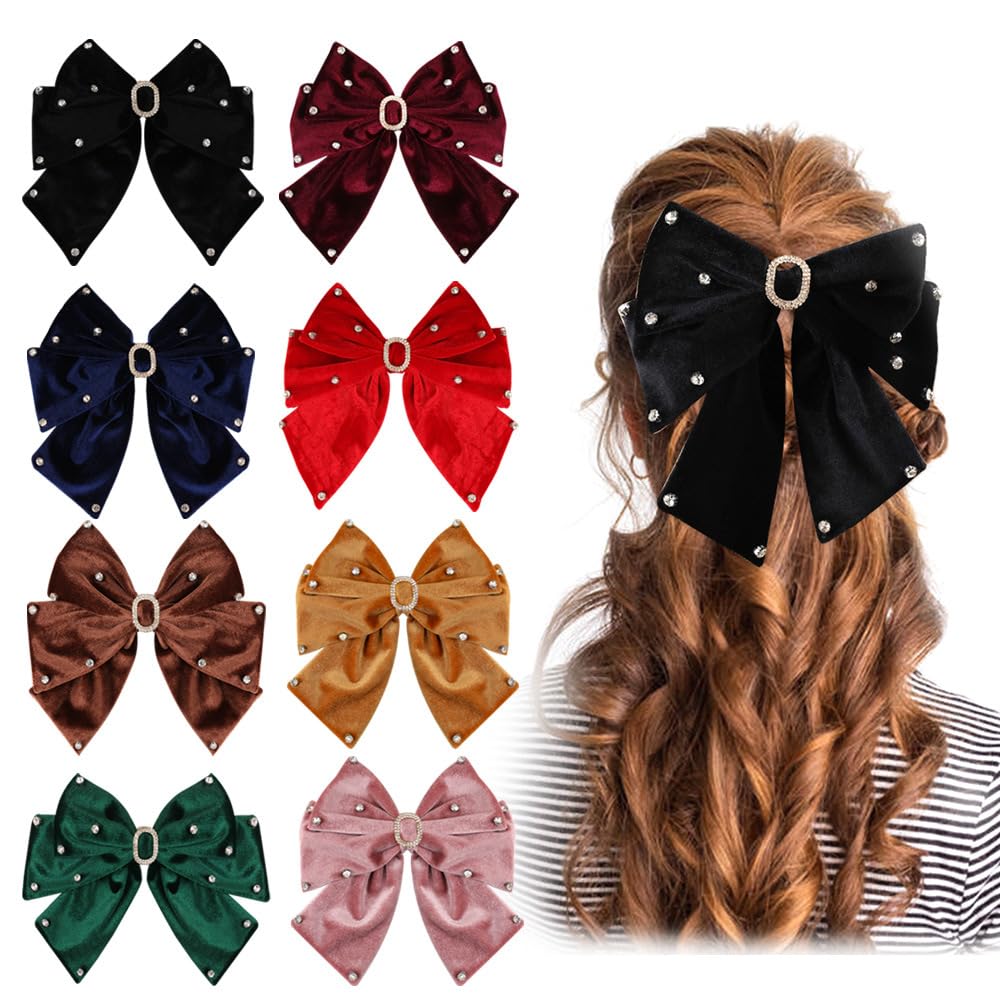 Lazos grandes de terciopelo para el cabello para mujeres y niñas, 8 pulgadas, clip de cocodrilo, accesorios para el cabello (marrón)