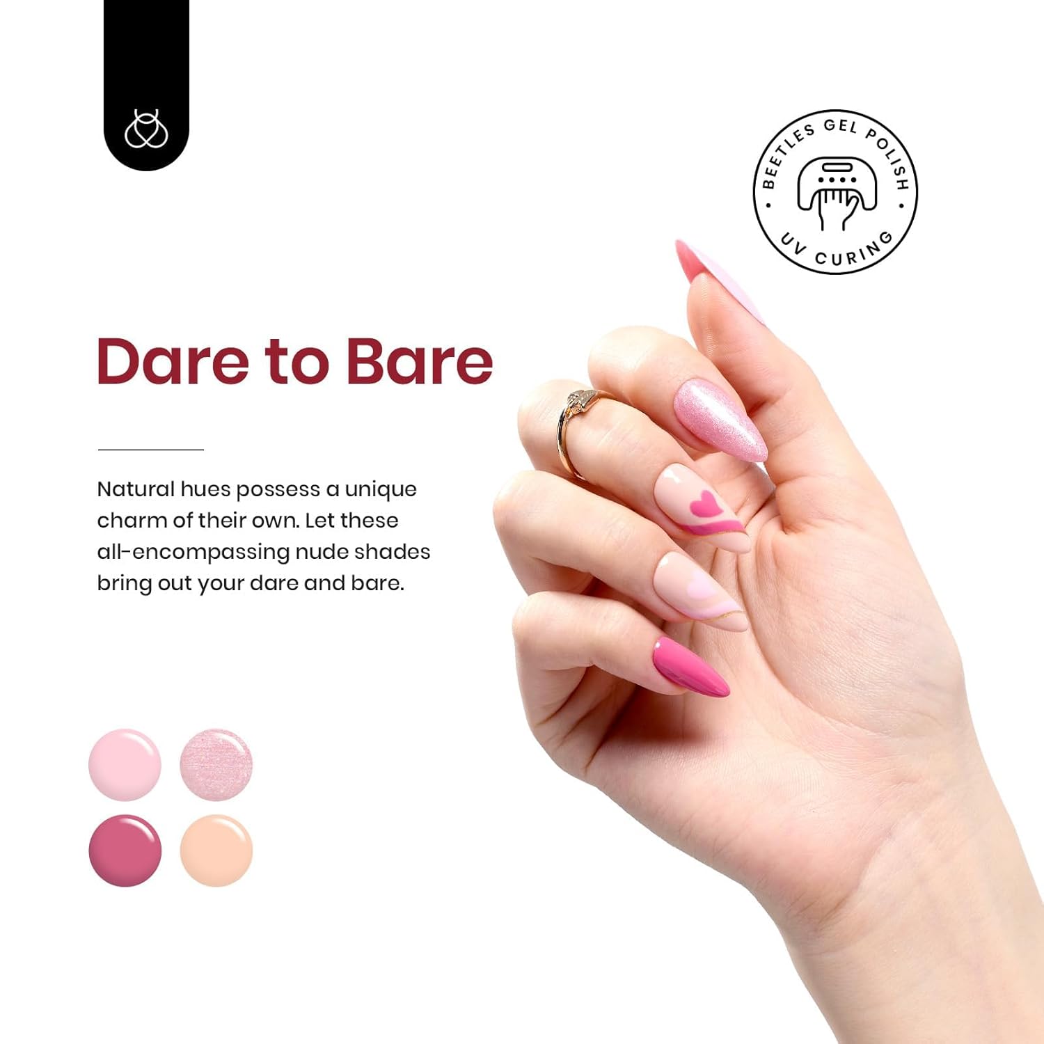 Beetles – Juego de 23 esmaltes de uñas de gel Dare to Bare Collection Nude Pink White Neutral Soak Off UV LED Lamp Necesita manicura con 3 piezas de