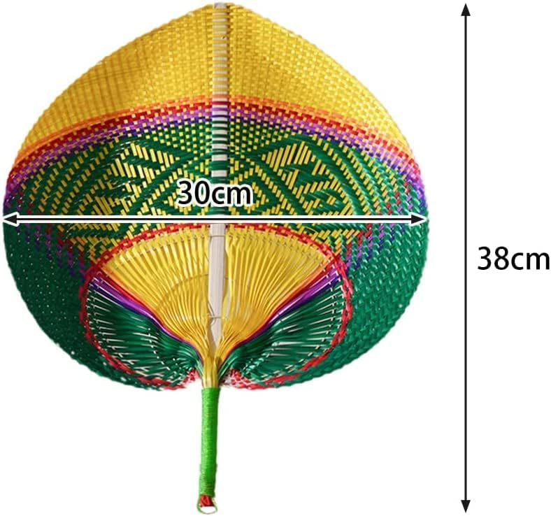 Ykybhx 2 abanicos de tejido a mano de rafia de bambú natural de verano, abanicos tejidos con hojas de palma, hechos a mano, diseño plegable tejido