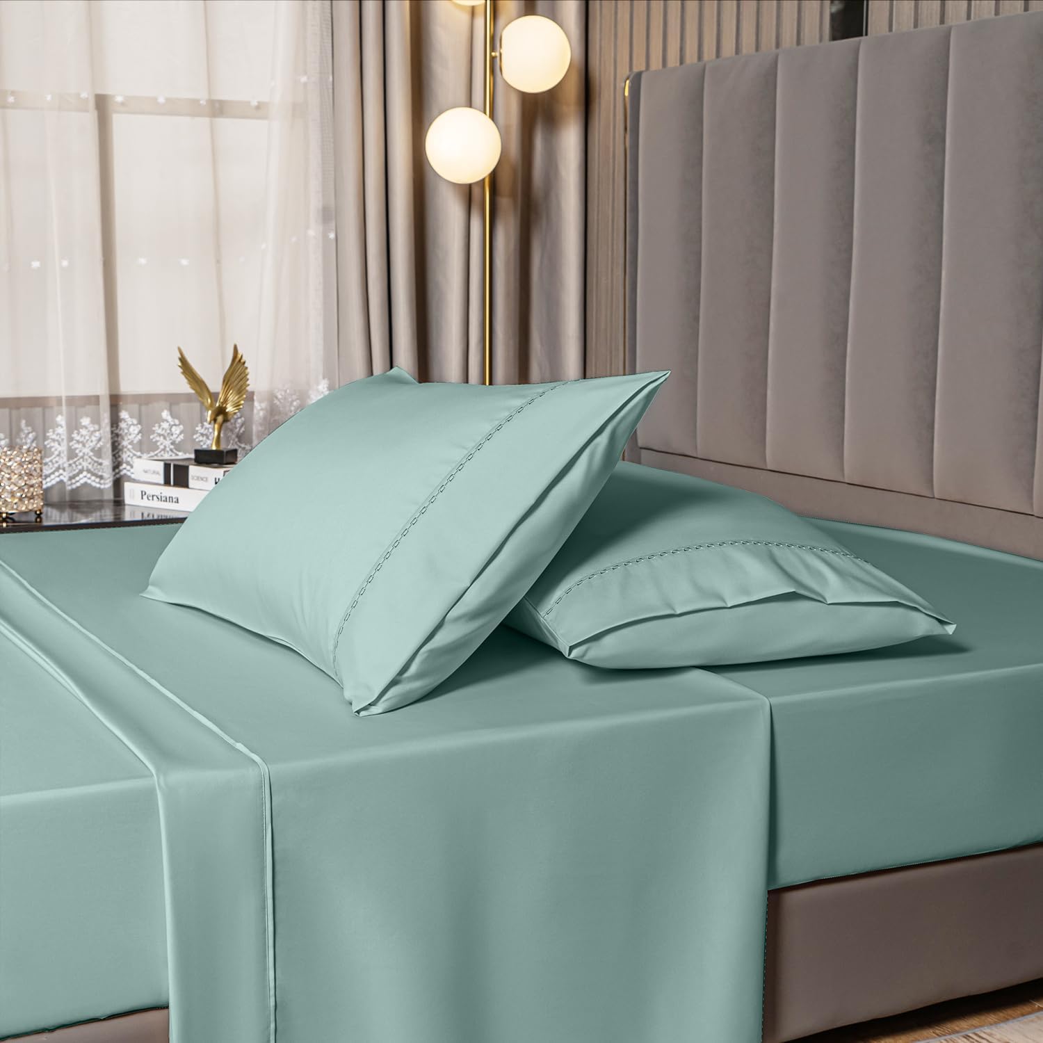 MCO Bedding Queen Bed Sheets Set – Rayon Derived from Bamboo Sheets – Cooling Breathable Bedding Set with 16″ Deep Pocket (4 Pieces, Queen, Light