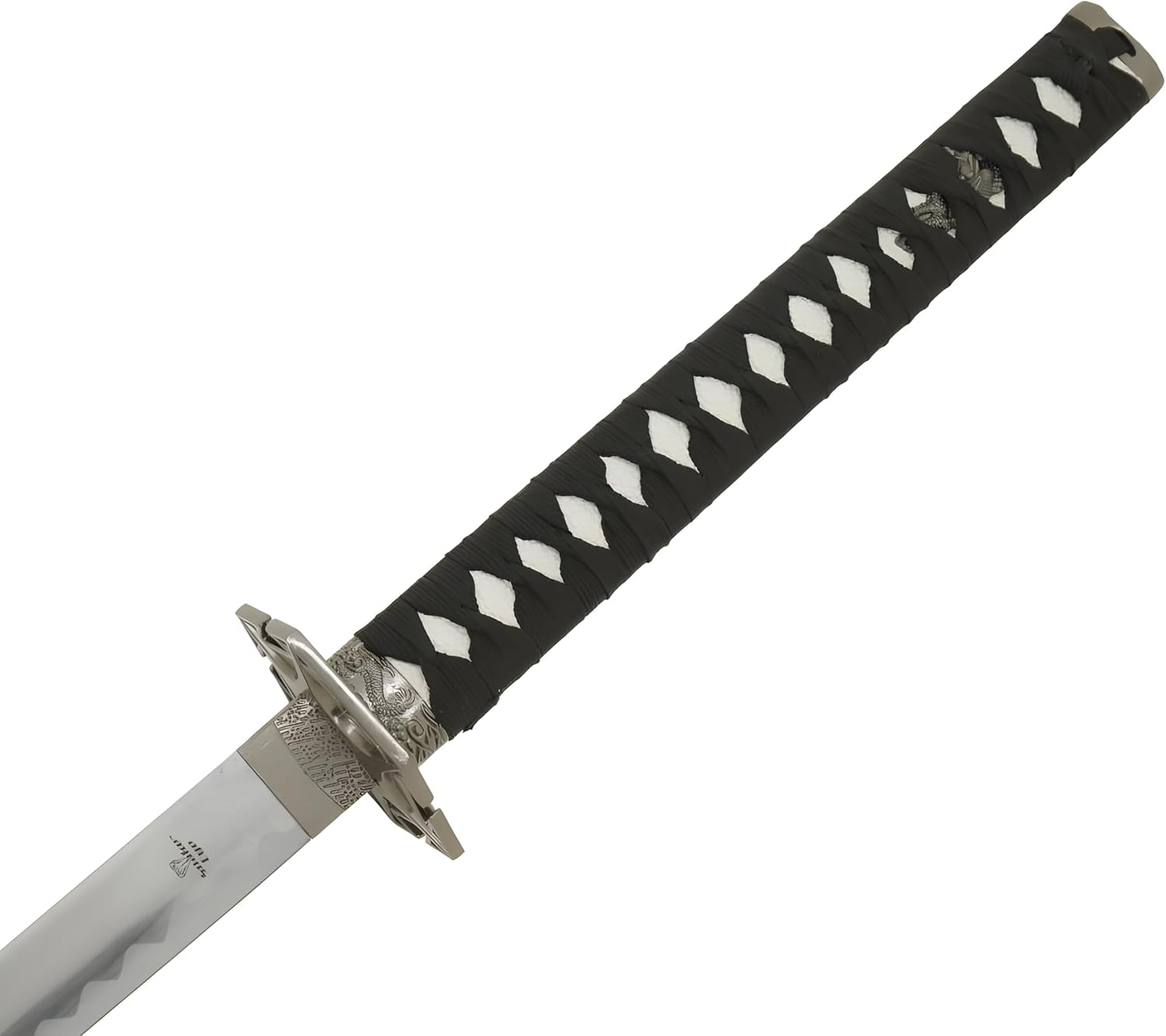Espada ninja clásica, longitud total de 41 pulgadas, mango de madera dura envuelta en piel de rayo, soporte de exhibición de madera