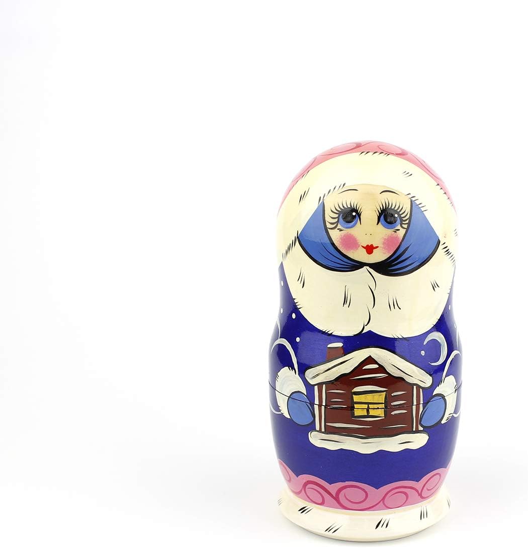 Heka Naturals Snow Maiden Nesting Dolls  All Natural Wooden Matryoshka Doll Set of 5 (7 Inch) – Traditional Babushka Home Decor, Wooden Stacking
