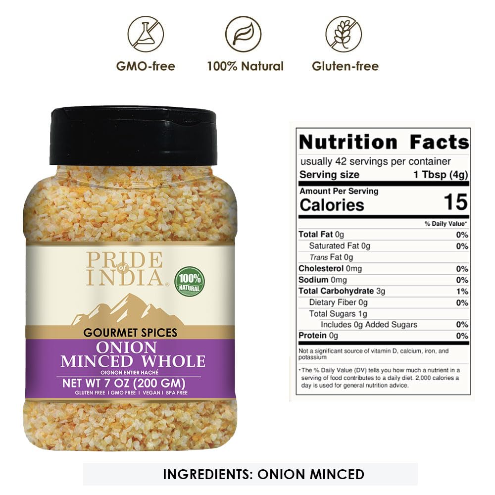 Pride of India – Cebolla picada de 7 onzas (7.05 oz) – Cebolla fresca lista para usar – Ingrediente de sabor dulce y salado que ahorra tiempo,