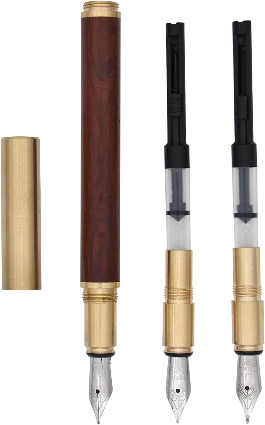Pluma estilográfica de madera hecha a mano de latón con párrafo corto (4.528 in) de bolsillo, bolígrafo de viaje de negocios, pluma de caligrafía