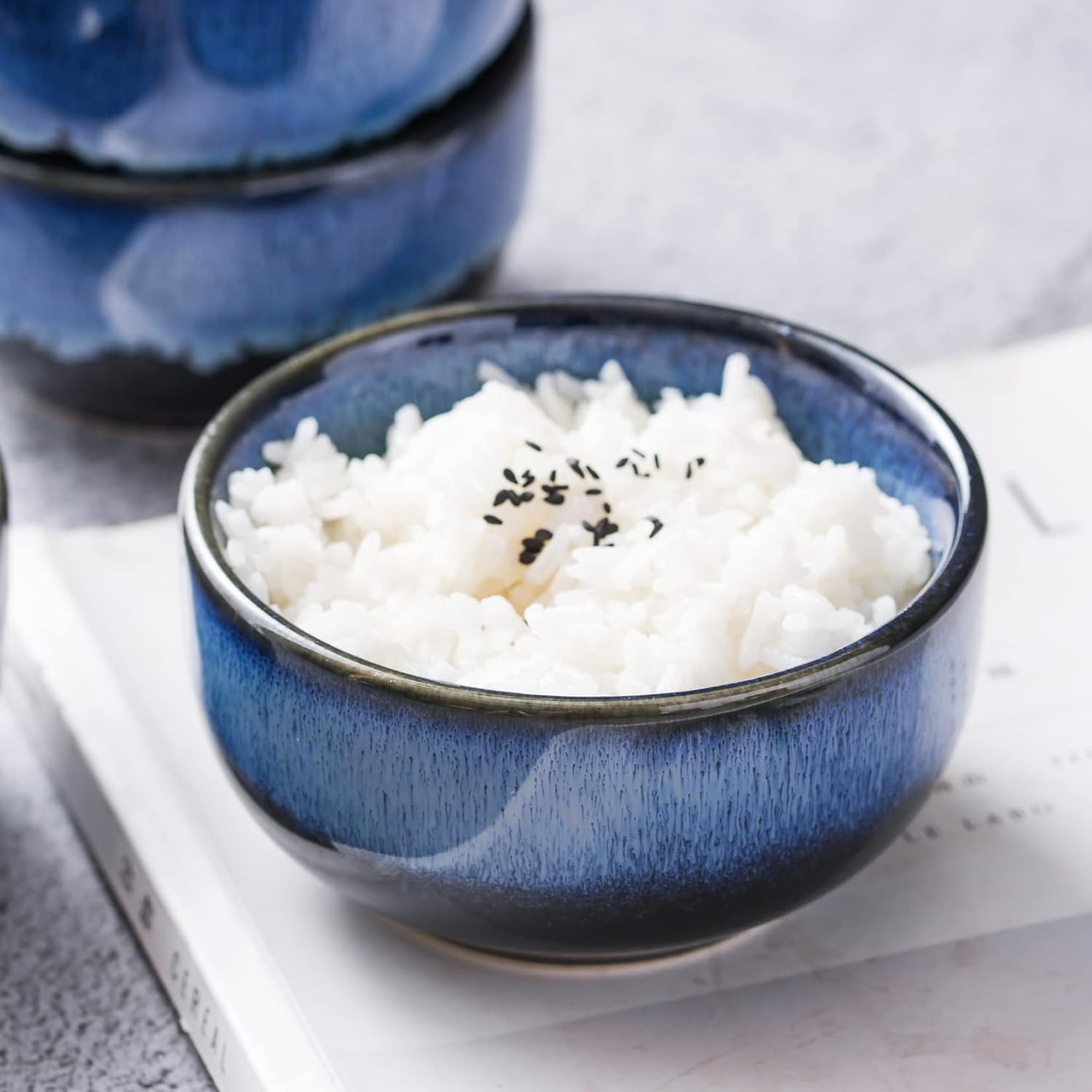 UNICASA Juego de 4 cuencos pequeños de cerámica, cuencos de cereales de 8 onzas, cuencos de arroz esmaltado reactivo de porcelana, cuencos de postre