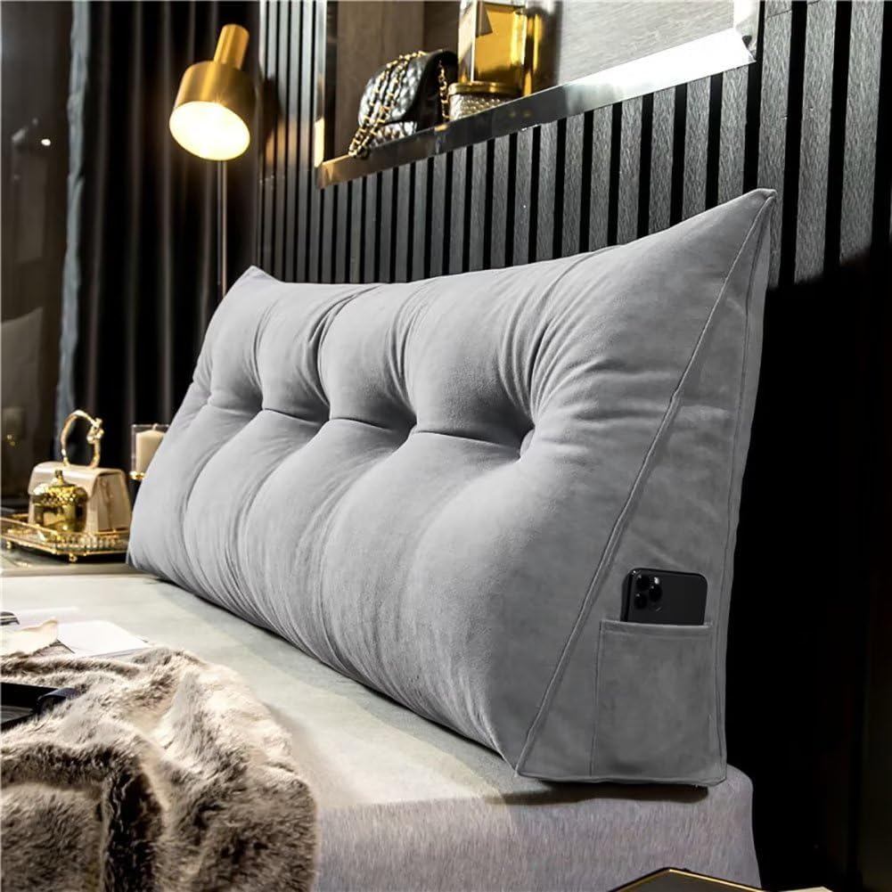 Almohada de cabecera tamaño Queen Almohada de cabecera Twin Triangle Almohada Cuña para Cabecero Cama Descanso Lectura Almohada Cenizas