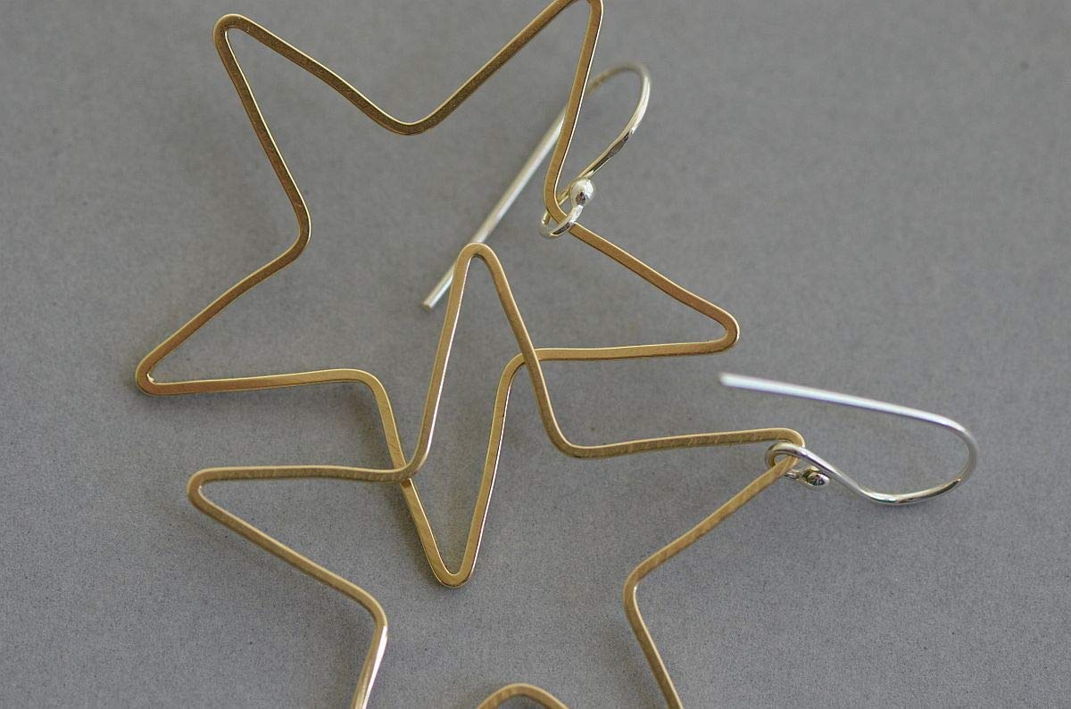 Large star gold brass hoop earrings cowgirl western southwestern dangle earrings for men women