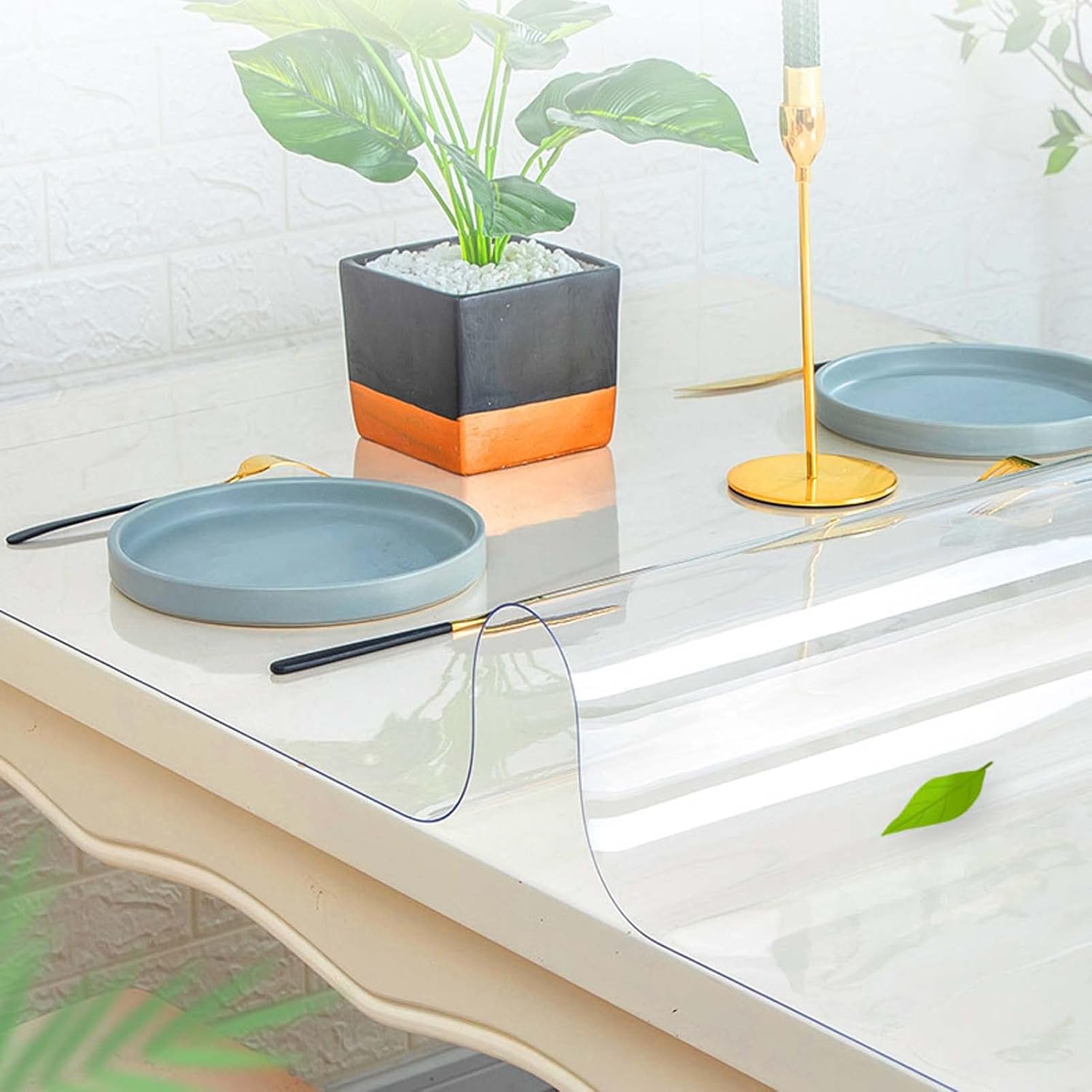 Mantel de plástico de 16 x 24 pulgadas, protector de mesa transparente de 0.079in de grosor, mantel 100% impermeable, mantel rectangular de PVC de