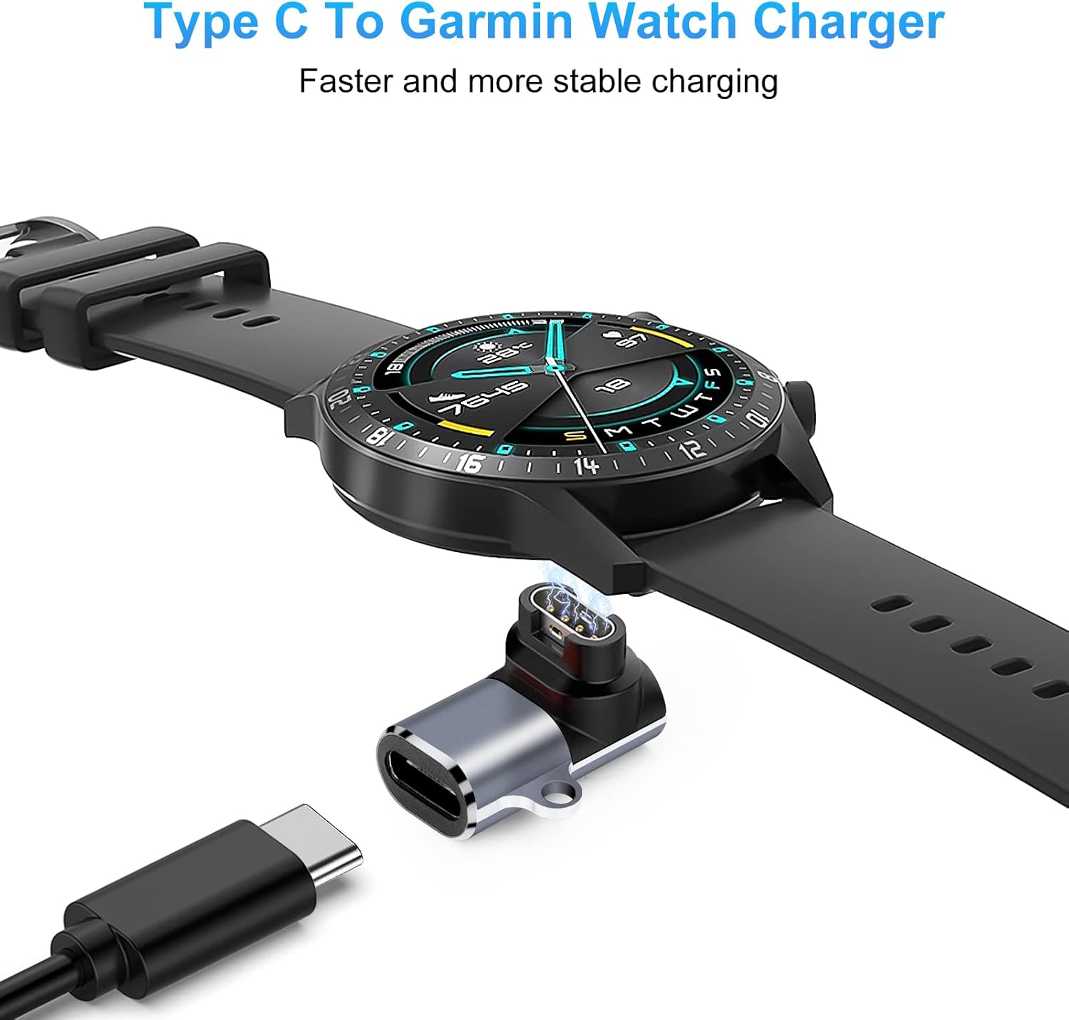 Watch Charger Adapters (2 Pack), Seminer USB-C Type C Female to Male Adapter Charging Connector with Dust Plug Compatible with Garmin Fenix