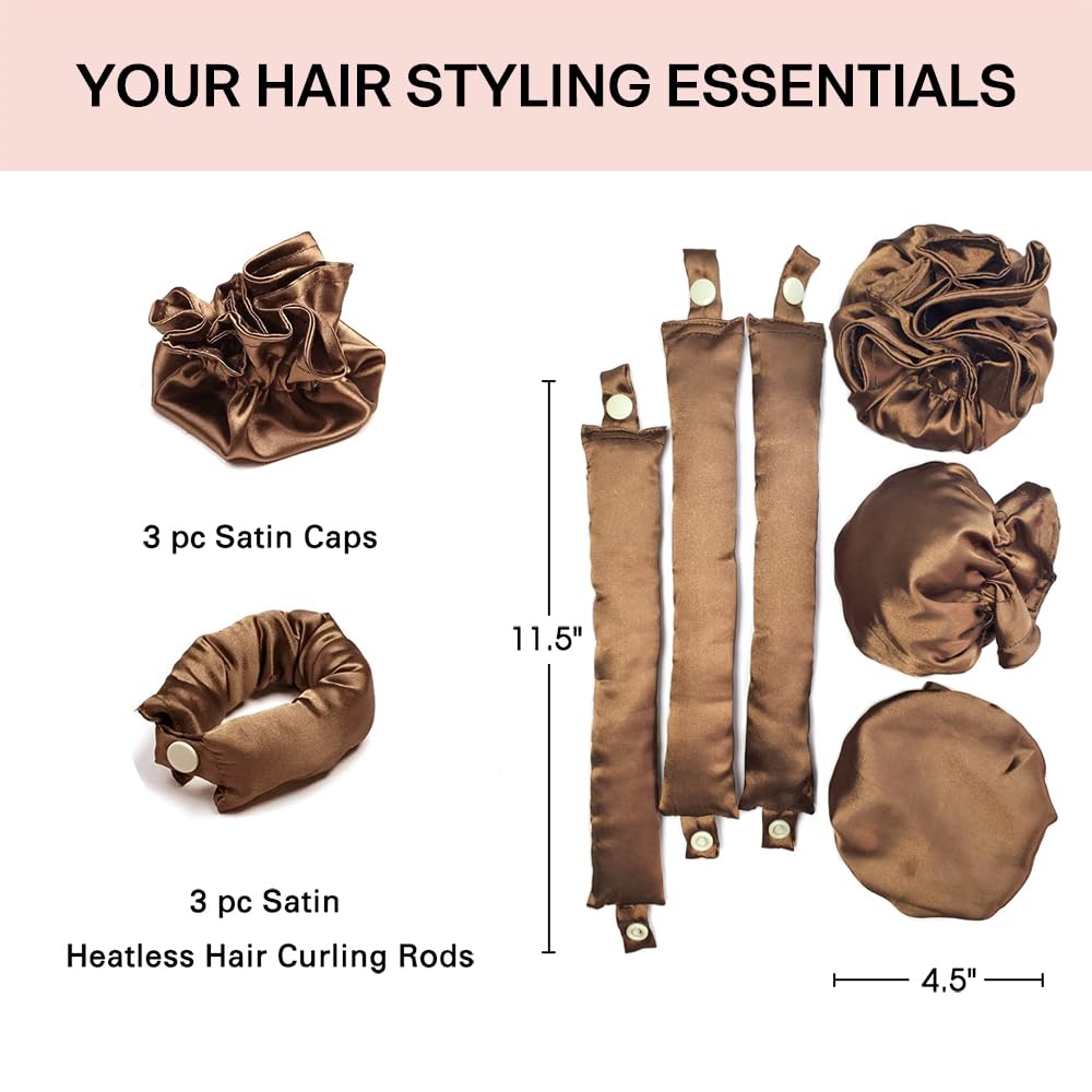 Rizador de cabello sin calor, de satén, para rizos sin calor, con gorras de pelo, diadema suave y sin calor para todo tipo de cabello, sin calor