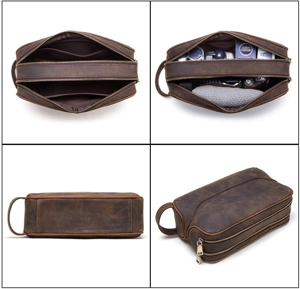 YIORYO Neceser para hombre, bolsa de afeitado de cuero para hombres, bolsa de aseo de cuero para hombre, kit de cuero Dopp para hombres, bolsa de