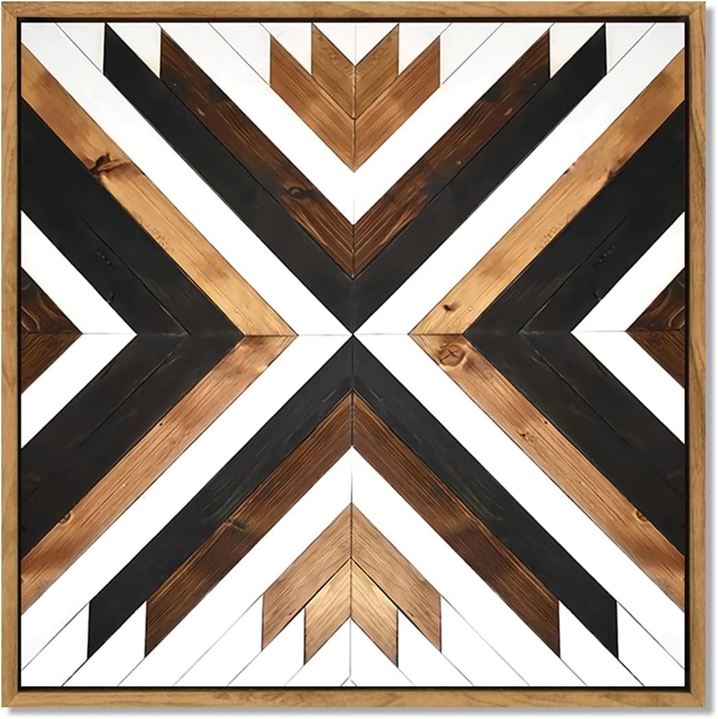 Loomarte Lienzo decorativo para pared, diseño abstracto, rústico, negro, blanco y marrón, paneles de madera, pintura retro vintage, impresión de