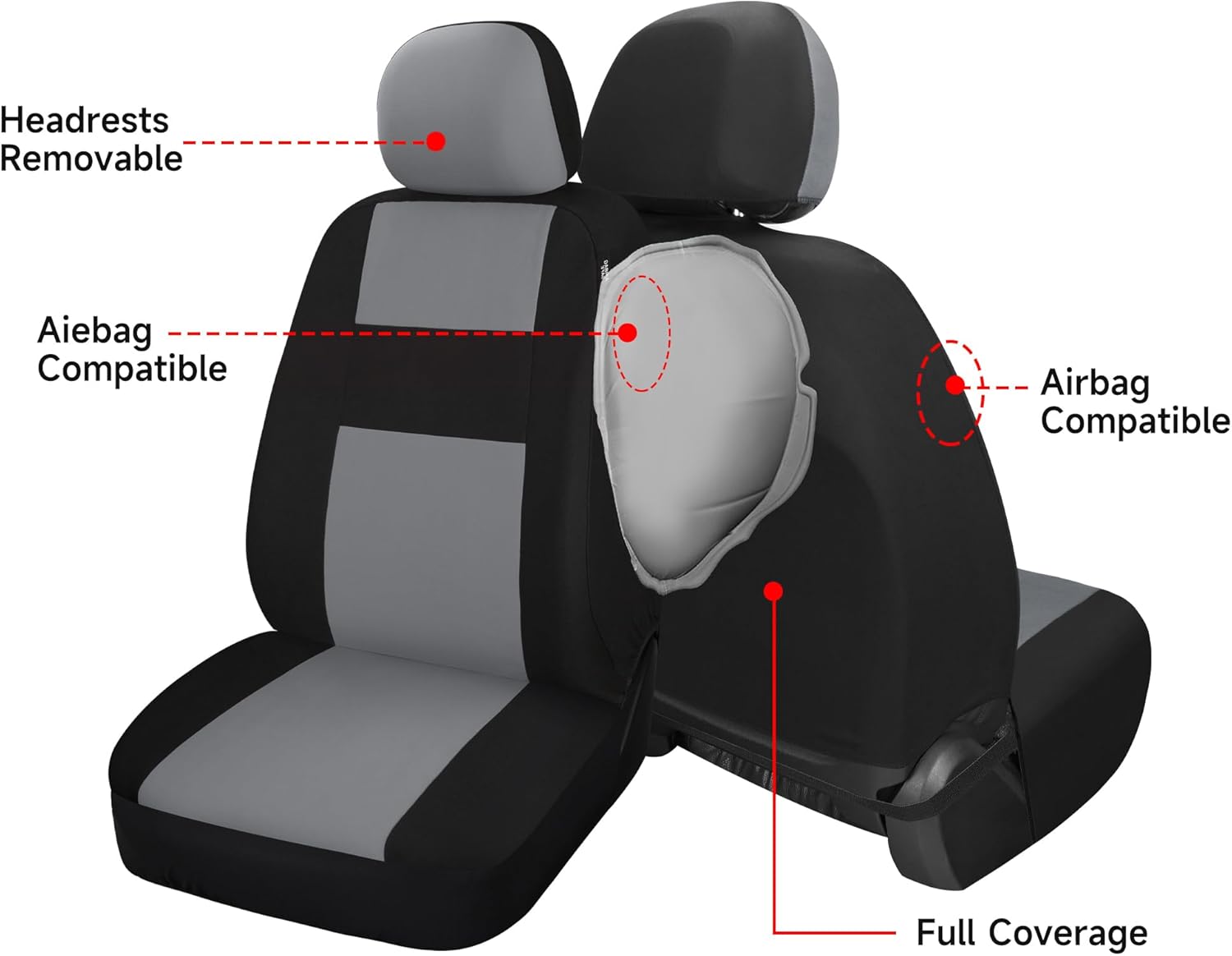 Juego completo de fundas de asiento de automóvil, fundas de asiento de banco dividido delantero y trasero de tela transpirable para automóvil,