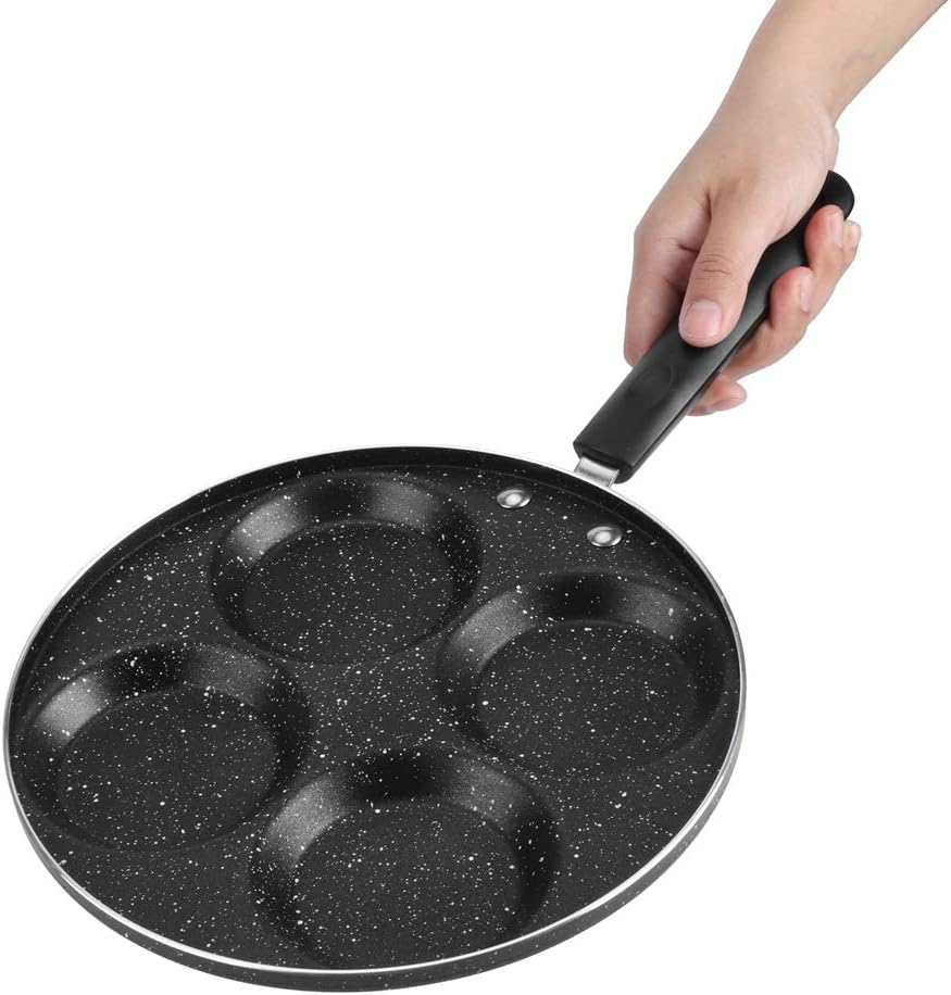 Sartén de huevos, 4 tazas de aluminio antiadherente para el hogar, sartén para tortillas, cocina, desayuno, panqueques con asa