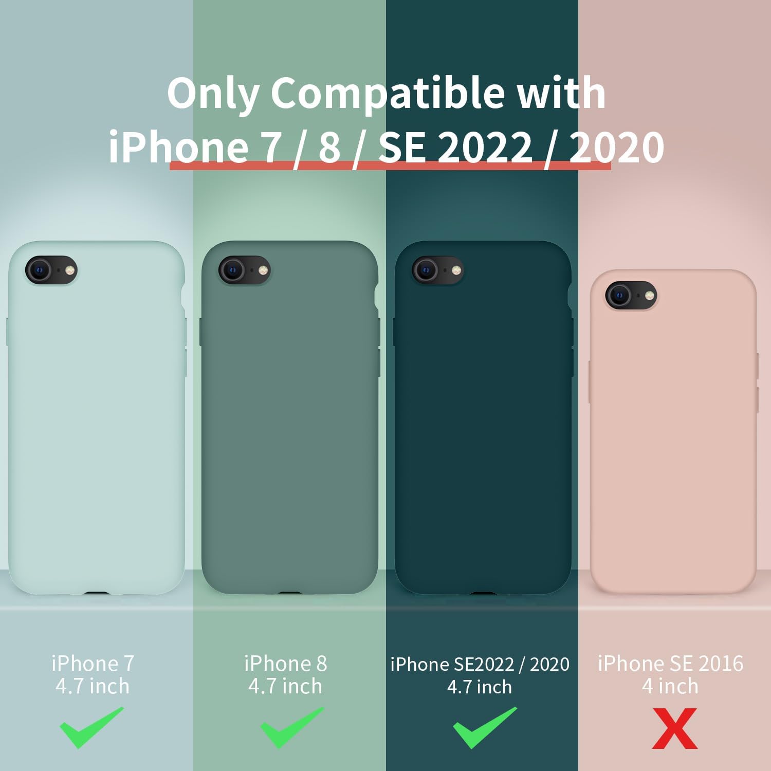 Cordking Funda para iPhone SE 20222020, iPhone 7 8, funda ultradelgada de silicona a prueba de golpes con forro de microfibra suave, 4.7 pulgadas,