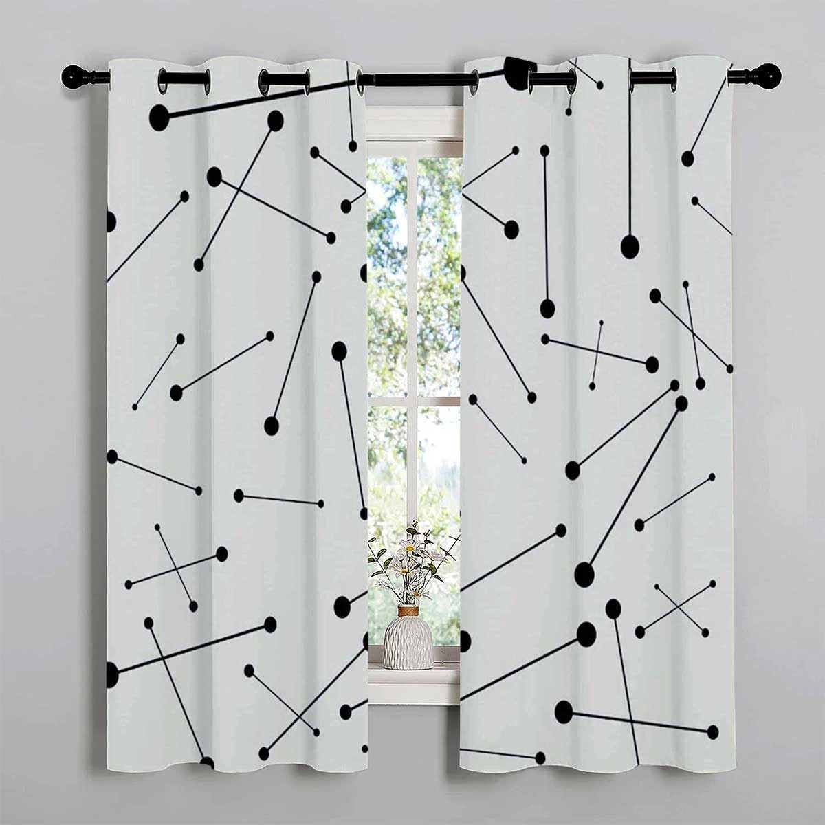 YANFENQI Cortinas para Habitacion Blackout Black and White Lines Concise Doorway Curtain Boho Drapes 55Inch Width by 55Inch Length,2 Panels