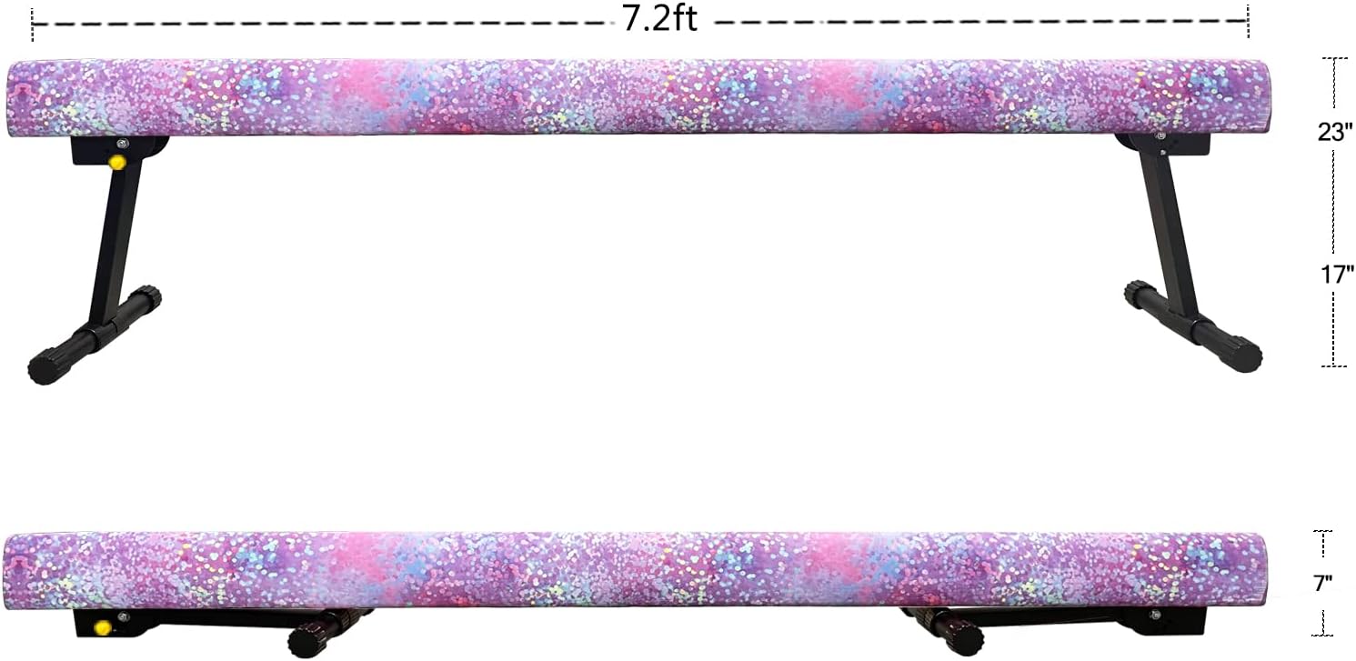 7.2ft Ultrasimple Adjustable&Foldable Balance Beam,High-Low Floor Beam Suede Gymnastics Equipment,No Tool Require, Gymnastics Beam for