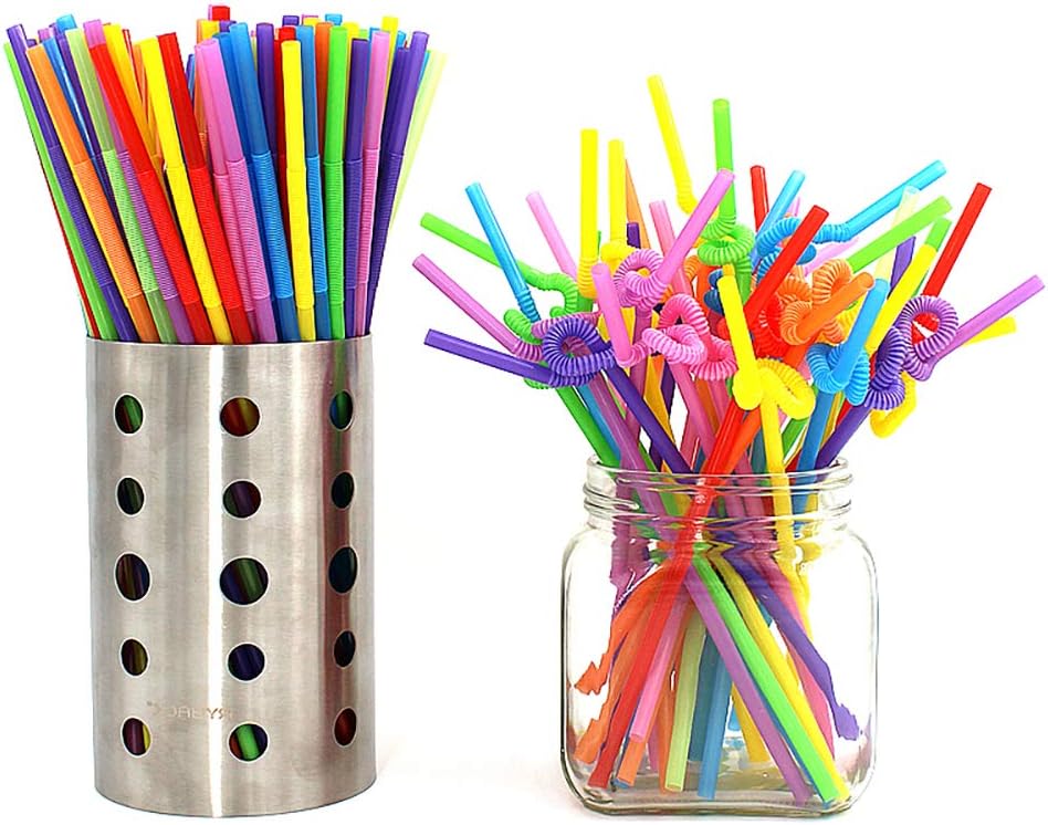 ALINK 300 pajitas de plástico flexible, 10.2 pulgadas, extra largas, coloridas, desechables, flexibles, para fiestas