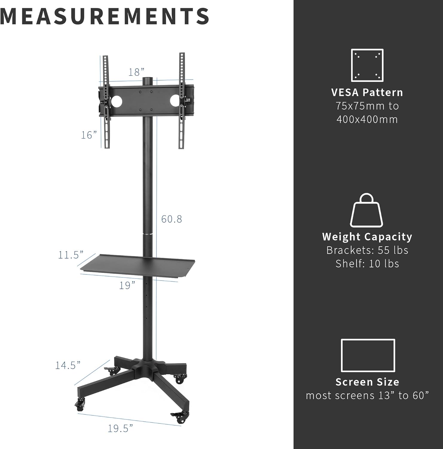 VIVO Base móvil de TV para pantallas planas LCD LED Plasma panel de soporte de piso con ruedas que se bloquean para TV de 23″ a 55″