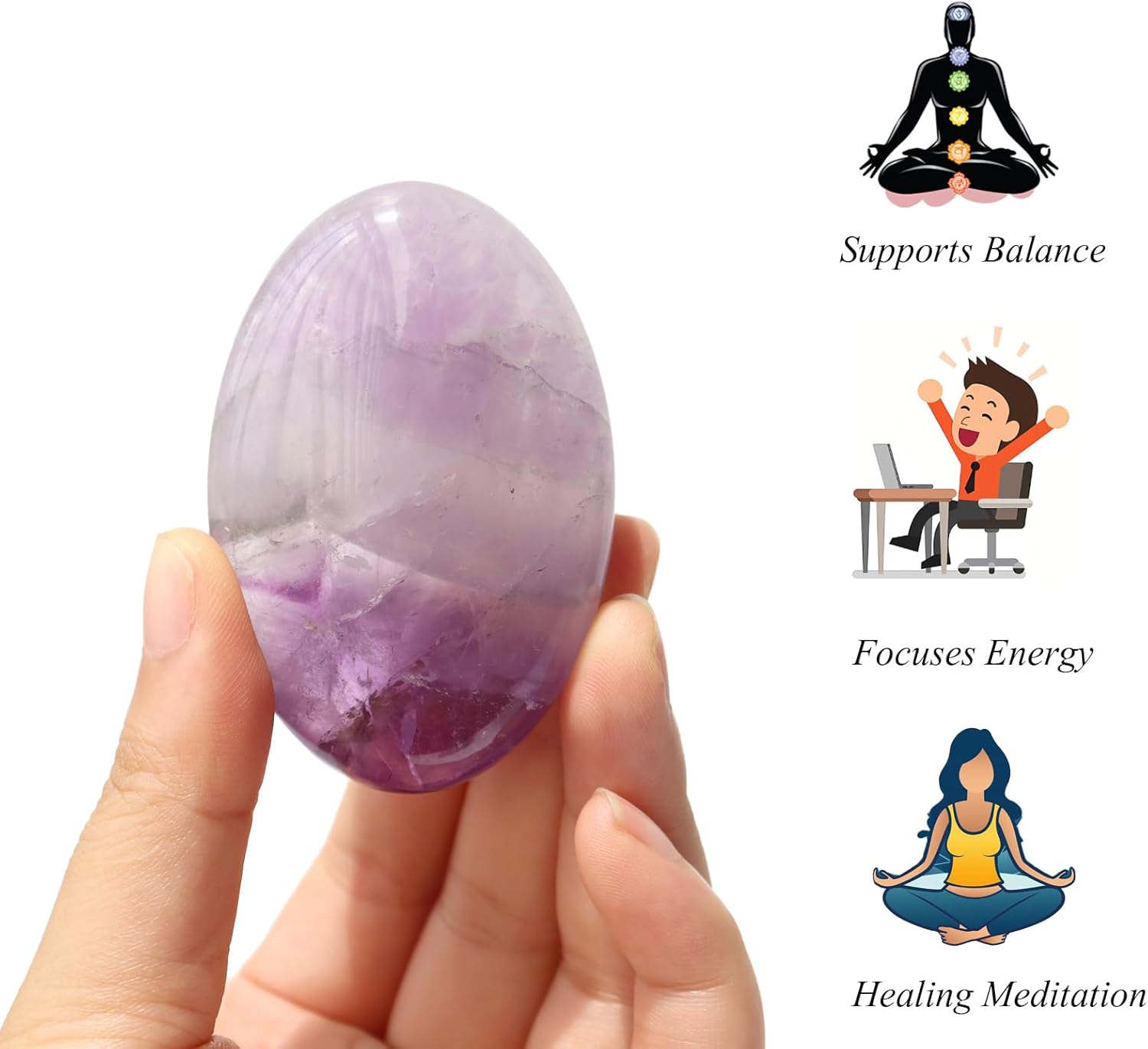 Piedra de preocupación de amatista, piedras preciosas para el pulgar, masaje pulido tallado a mano natural, palma de cristal curativo para