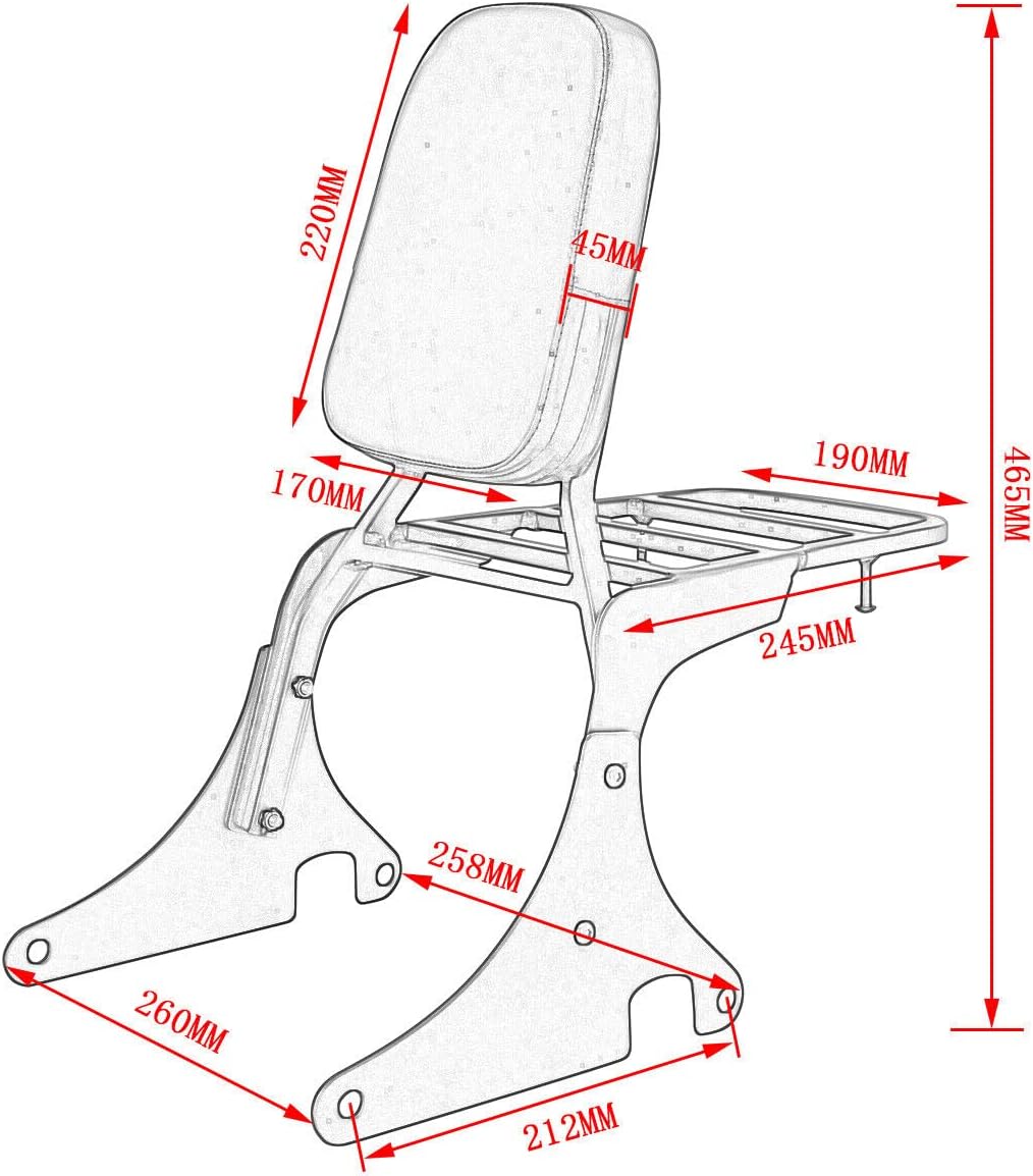 Asiento trasero de motocicleta negro respaldo Sissy Bar respaldo compatible para Kawasaki Vulcan 400 VN400 vulcan 800 VN800