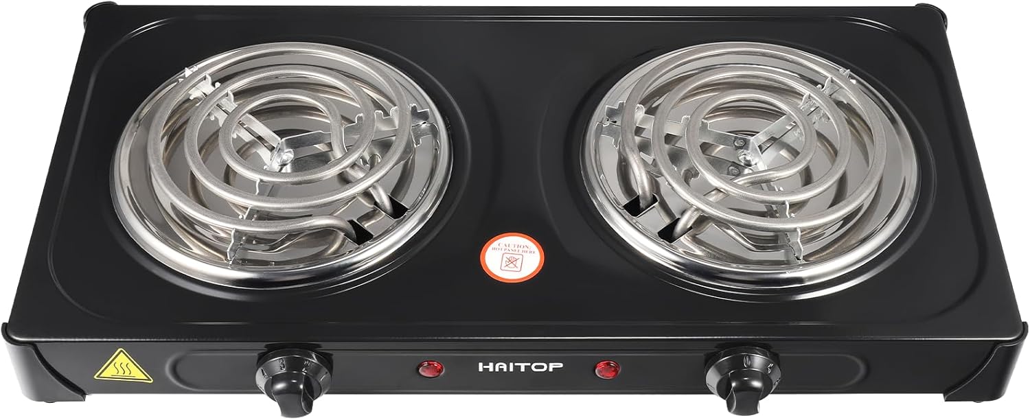 Quemador eléctrico de doble quemador de 2000 vatios, control de temperatura de placa caliente eléctrica, luces indicadoras de potencia, fáciles de