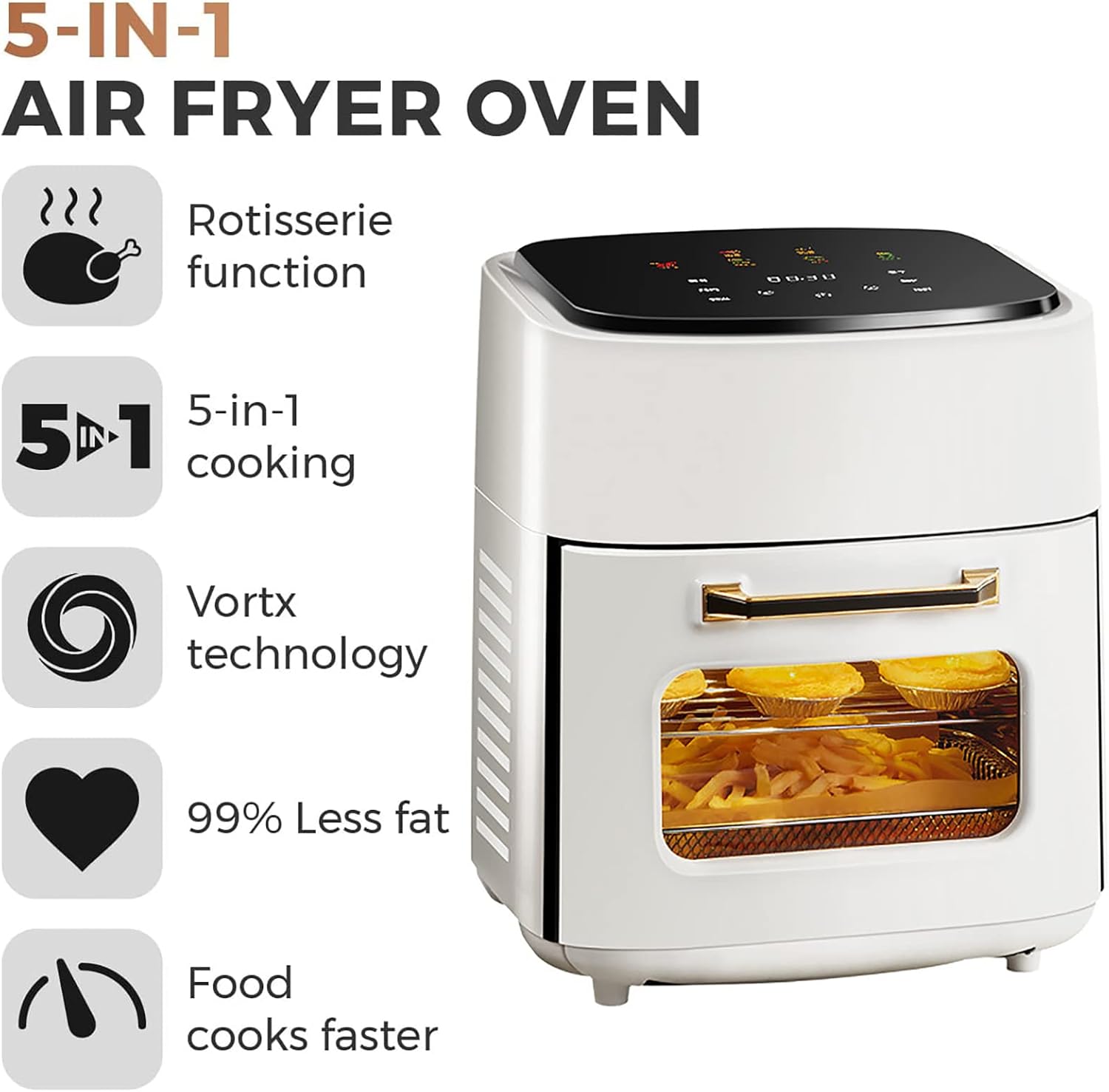 Horno freidora de aire digital 5 en 1 con circulación de aire rápida, pantalla LED sin aceite, cesta antiadherente con temporizador de 60 minutos y