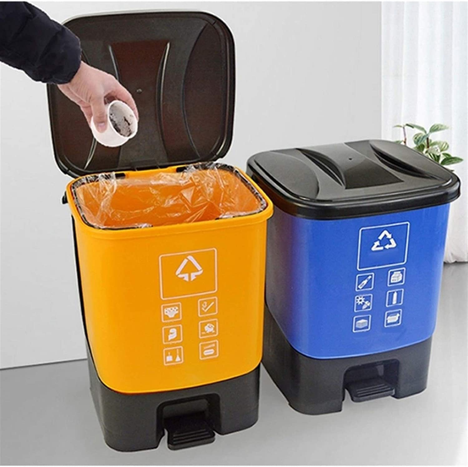 TISTIK Bote de basura Sorting Trash Can with Lid 20L5.2Gallon Foot Pedal Trash Can Outdoor with 2 Compartments for Home Kitchen Industrial Use Trash
