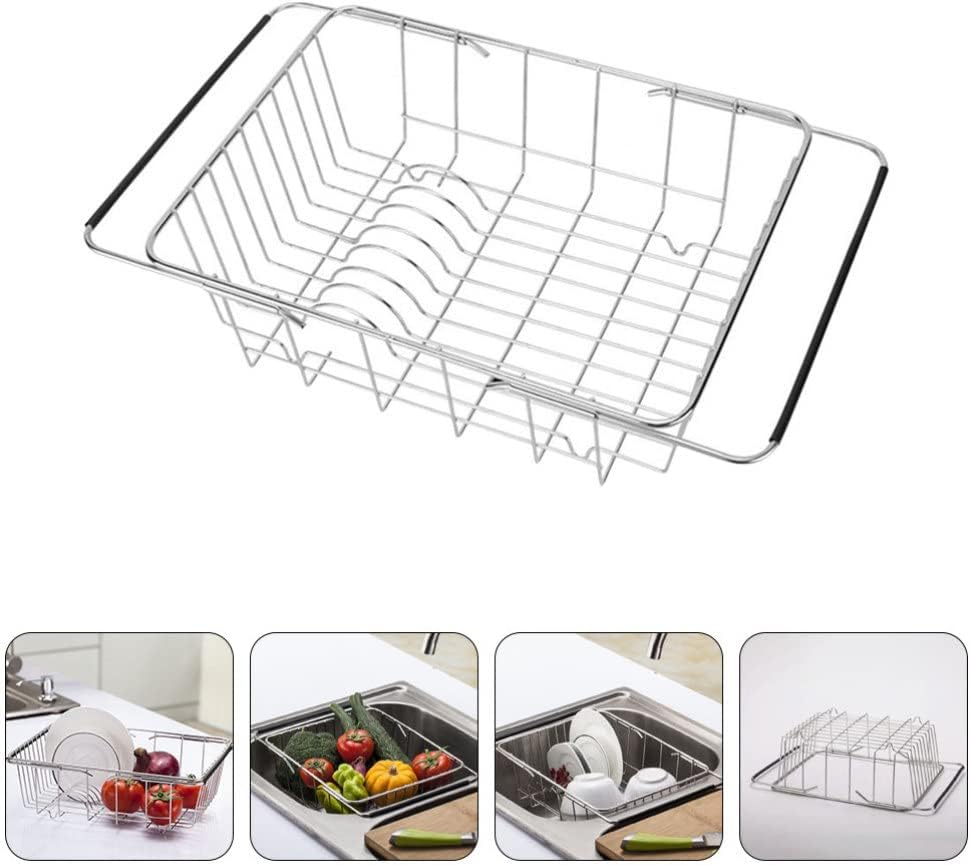 SHERCHPRY Escurridor de platos sobre el fregadero, cesta de acero inoxidable retráctil para fregadero de cocina para lavar frutas, verduras,