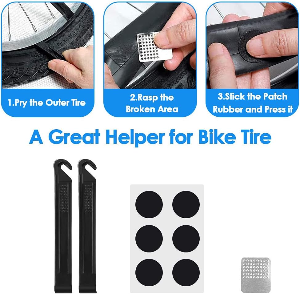 WOTOW Kit de herramientas de reparación de bicicletas y bolsa de sillín de bicicleta, herramienta de cadena de bicicleta 14 en 1, llave hexagonal,