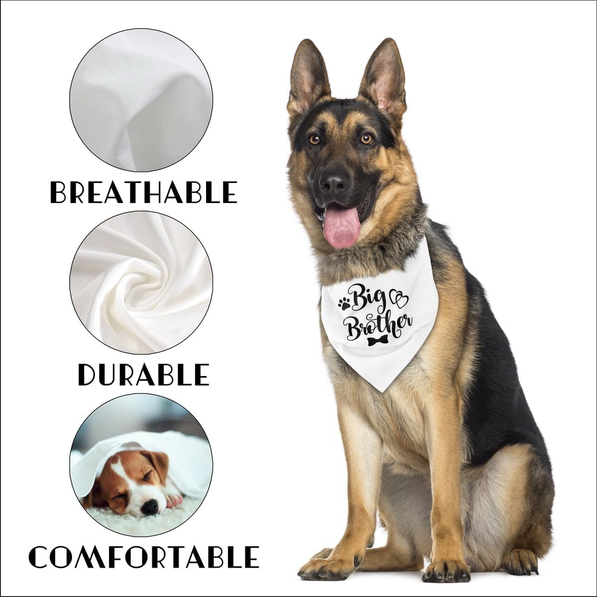Bandana para perro, pañuelo para perro de hermano mayor, bufanda para perro, impresión blanca, accesorios para bufanda para perro, bufanda para