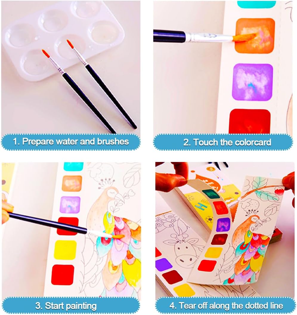 YXOTJHS Juegos de pintura de acuarela para niños, libro de pintura de acuarela de bolsillo, libros para colorear para niños de 4 a 8 años, colorear