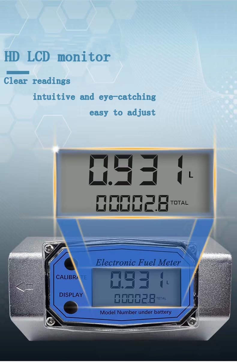 Medidor de flujo de turbina digital de 1.5 pulgadas Medidor de flujo de pantalla digital (40-280LPM) para Kerosene Diesel Gasolina Metanol Medidor