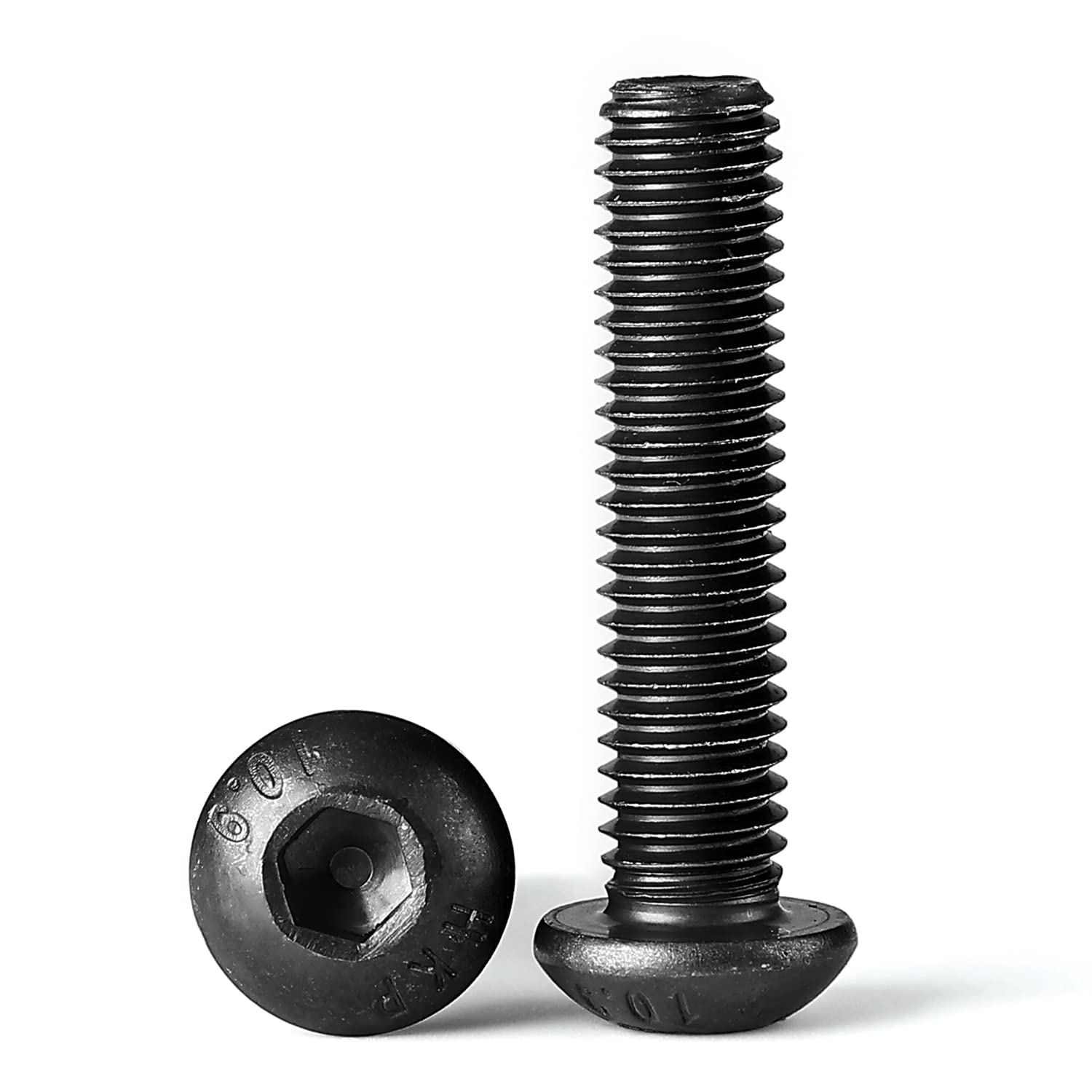 Tornillos de cabeza de botón M5-0.031 x 1.575 in, tornillos de acero de aleación de grado 10.9, acabado de óxido negro, rosca completa a máquina,
