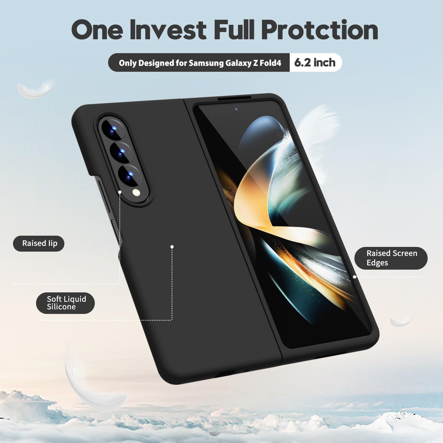 oakxco Funda para teléfono Samsung Galaxy Z Fold 4 de silicona líquida, bonita funda de gel de TPU suave delgada y delgada de goma suave para
