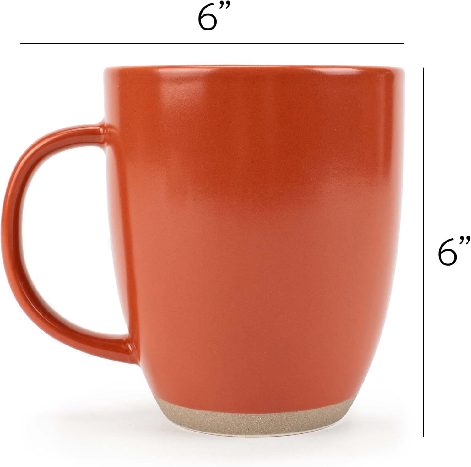 Elanze Designs Juego de 4 tazas de café de cerámica de 13 onzas con fondo de arcilla cruda, color rojo óxido
