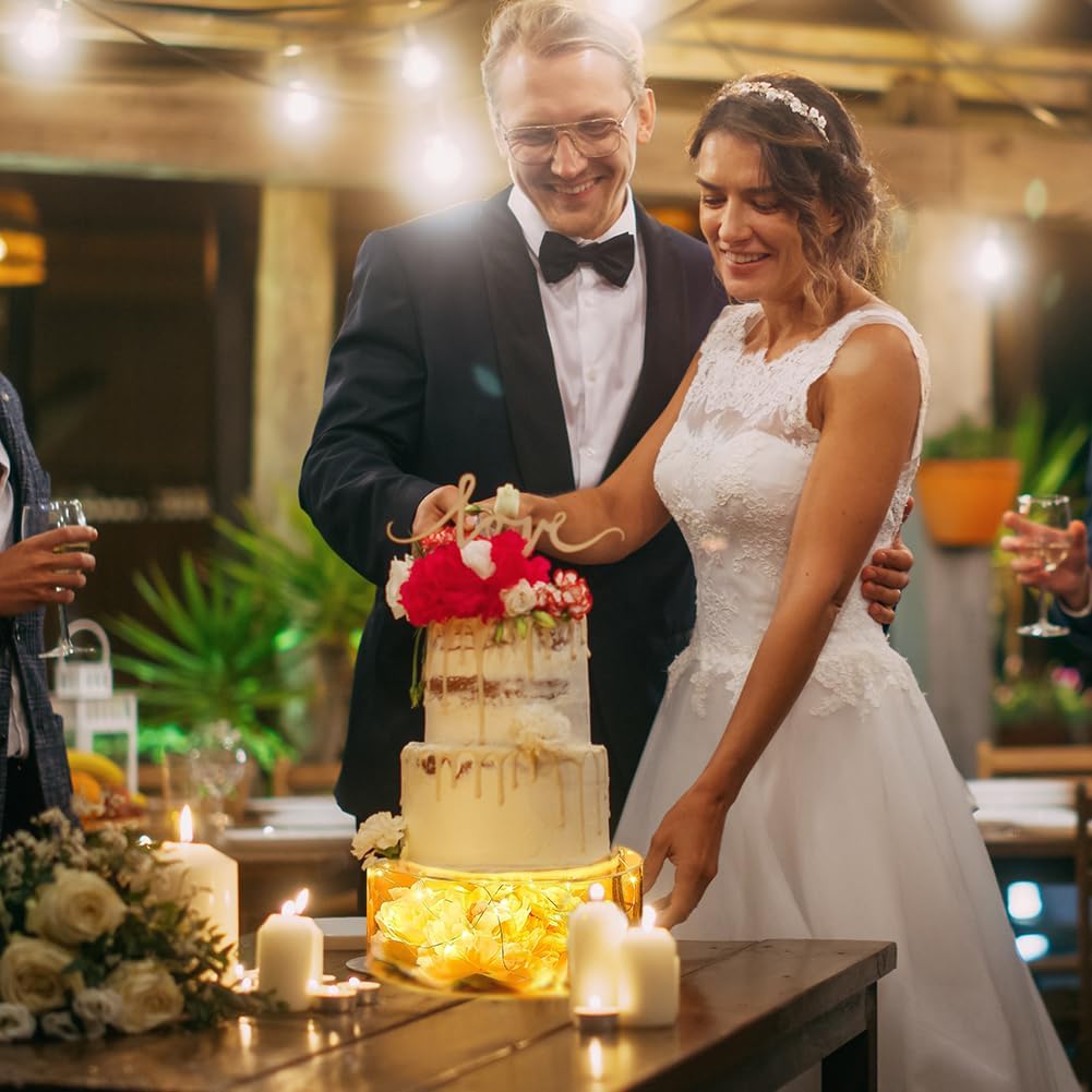 Soporte de acrílico transparente para tartas de bodas 3 piezas redondas de cumpleaños rellenables soportes para tartas para fiesta con luces LED –