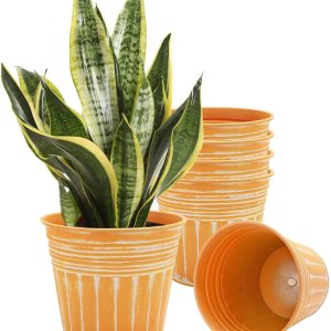 vensovo Macetas rústicas de metal naranja de 7 pulgadas, 6 macetas galvanizadas medianas con orificio de drenaje y tapón de goma, macetas de metal vensovo Macetas rústicas de metal naranja de 7 pulgadas, 6 macetas galvanizadas medianas con orificio de drenaje y tapón de goma, macetas de metal