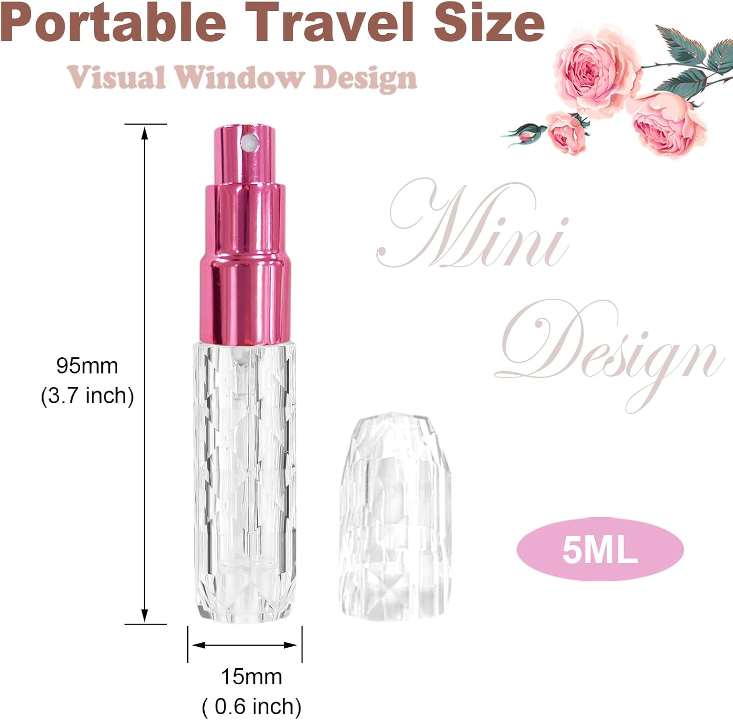 Mini botella atomizadora recargable de perfume, contenedor portátil de viaje, botella de aerosol de colonia vacía para viajes y salidas, 0.2 fl oz,