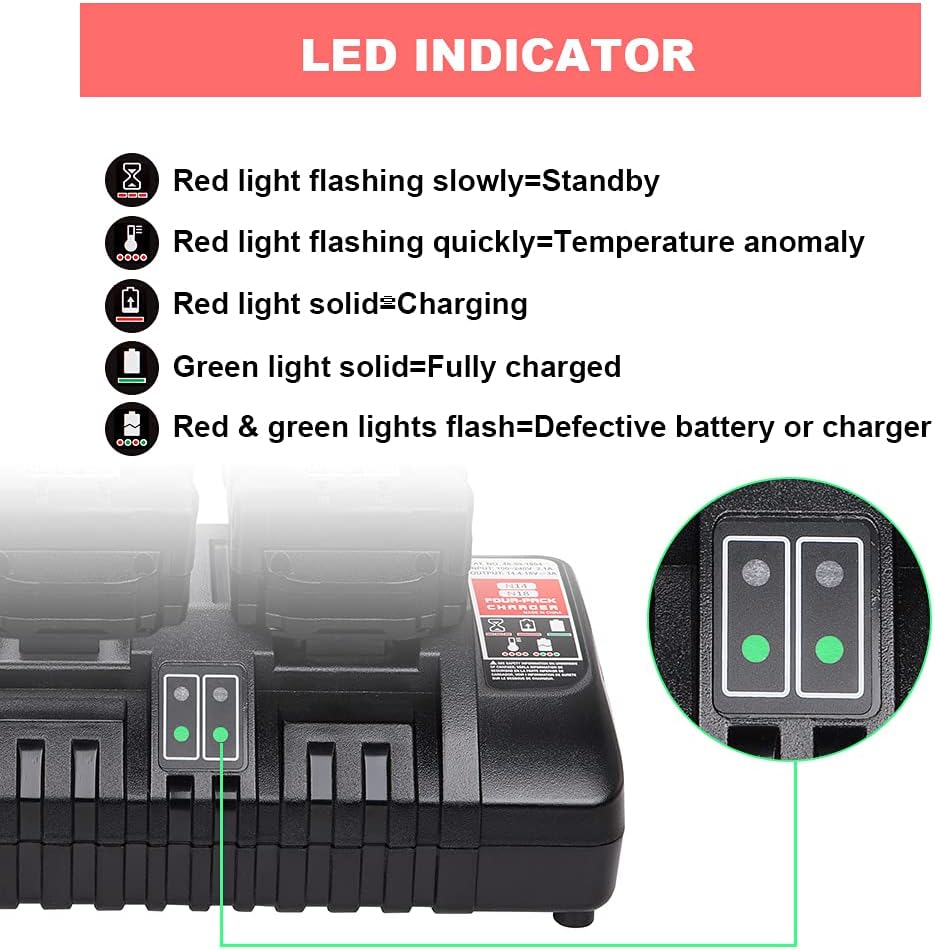 para cargador de batería M18, cargador rápido simultáneo de 4 puertos para batería de iones de litio Milwaukee 18v y Milwaukee Tools 48-11-1850