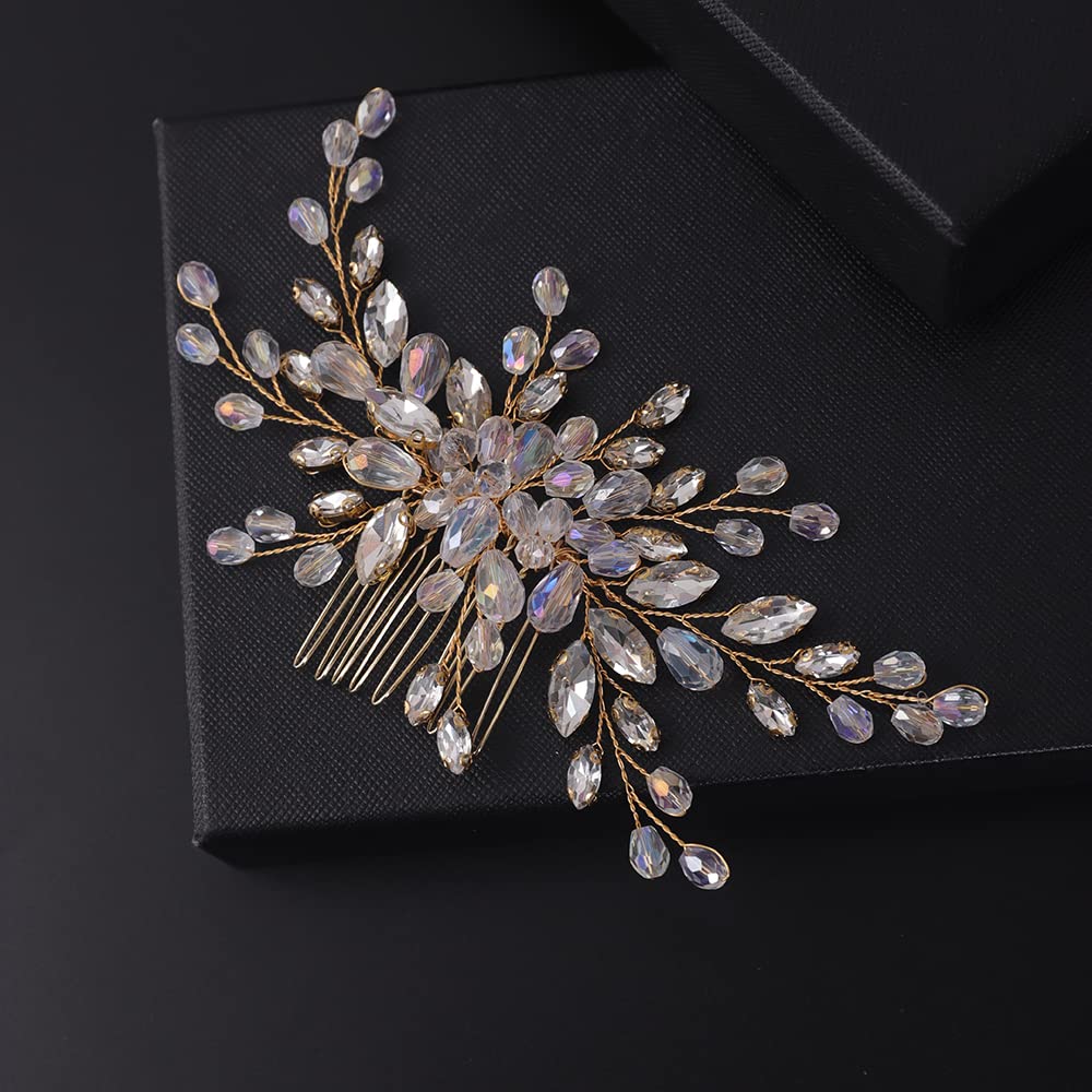 BERYUAN Peine de pelo con cuentas para novia, piezas de pelo de novia, accesorio de pelo de boda de cristal para mujeres y niñas, joyería linda