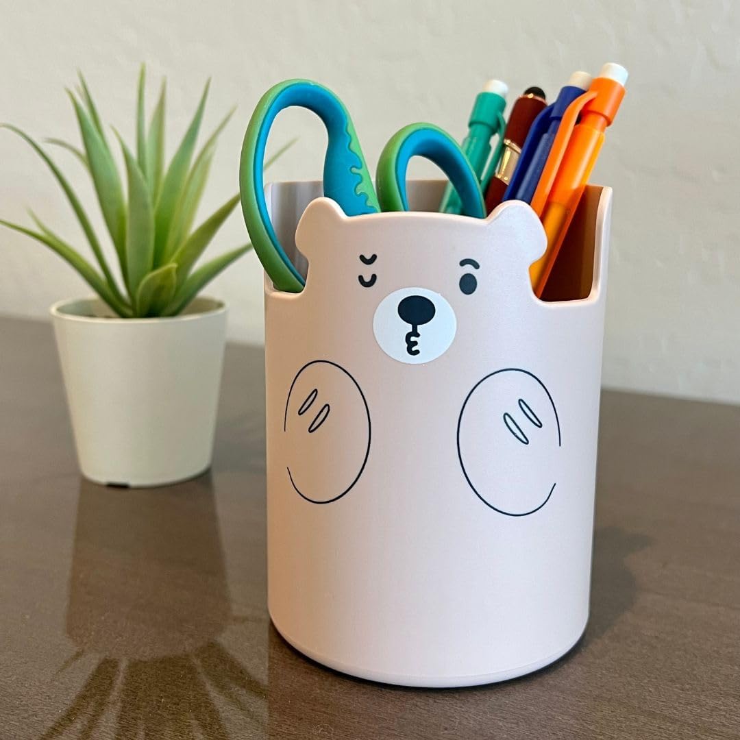 Eoponest – Lindo soporte para lápices con forma de oso para cepillos de dientes, organizador de brochas de maquillaje con soporte para teléfono con