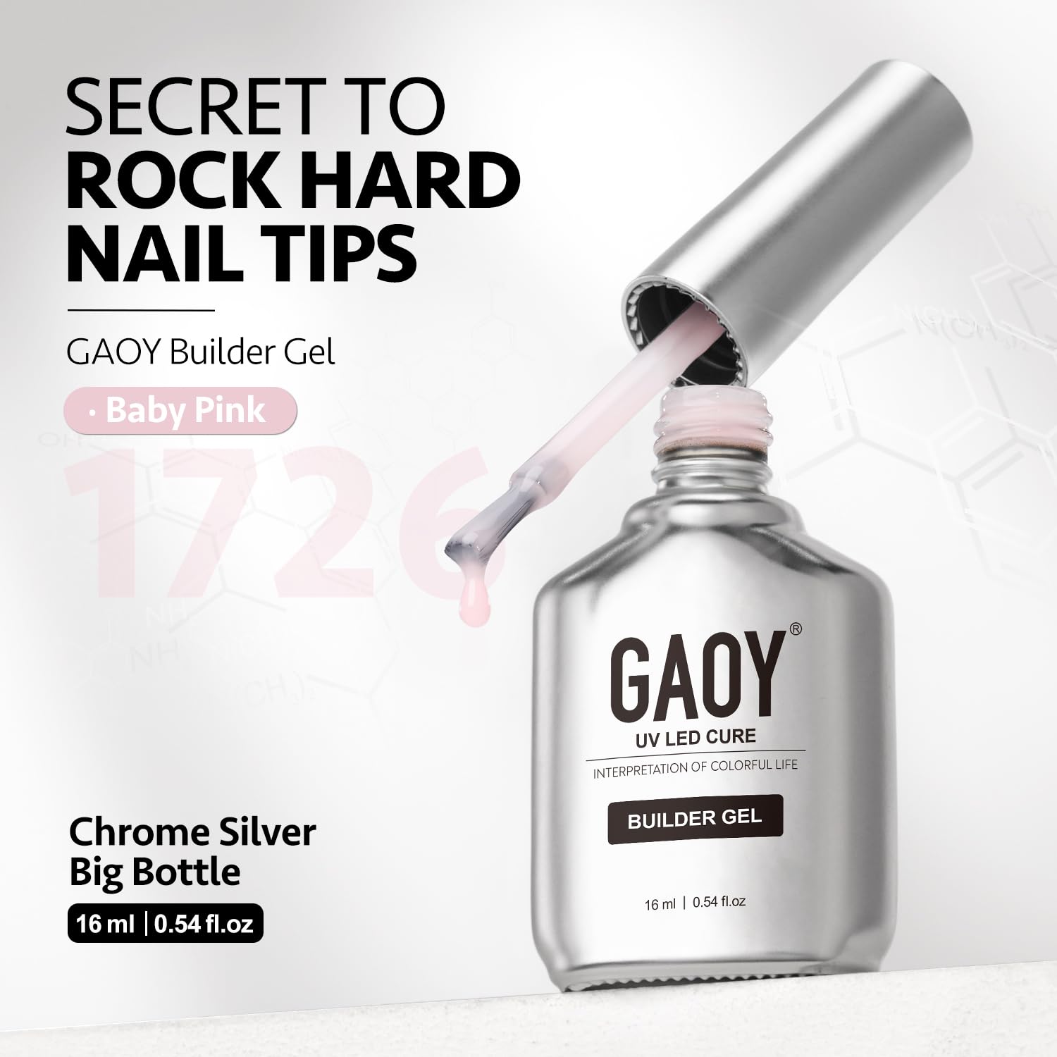 GAOY Gel constructor para uñas, fortalecedor de uñas de 0.6 fl oz en una botella, gel duro para extensión de uñas, gel UV de larga duración, 1726