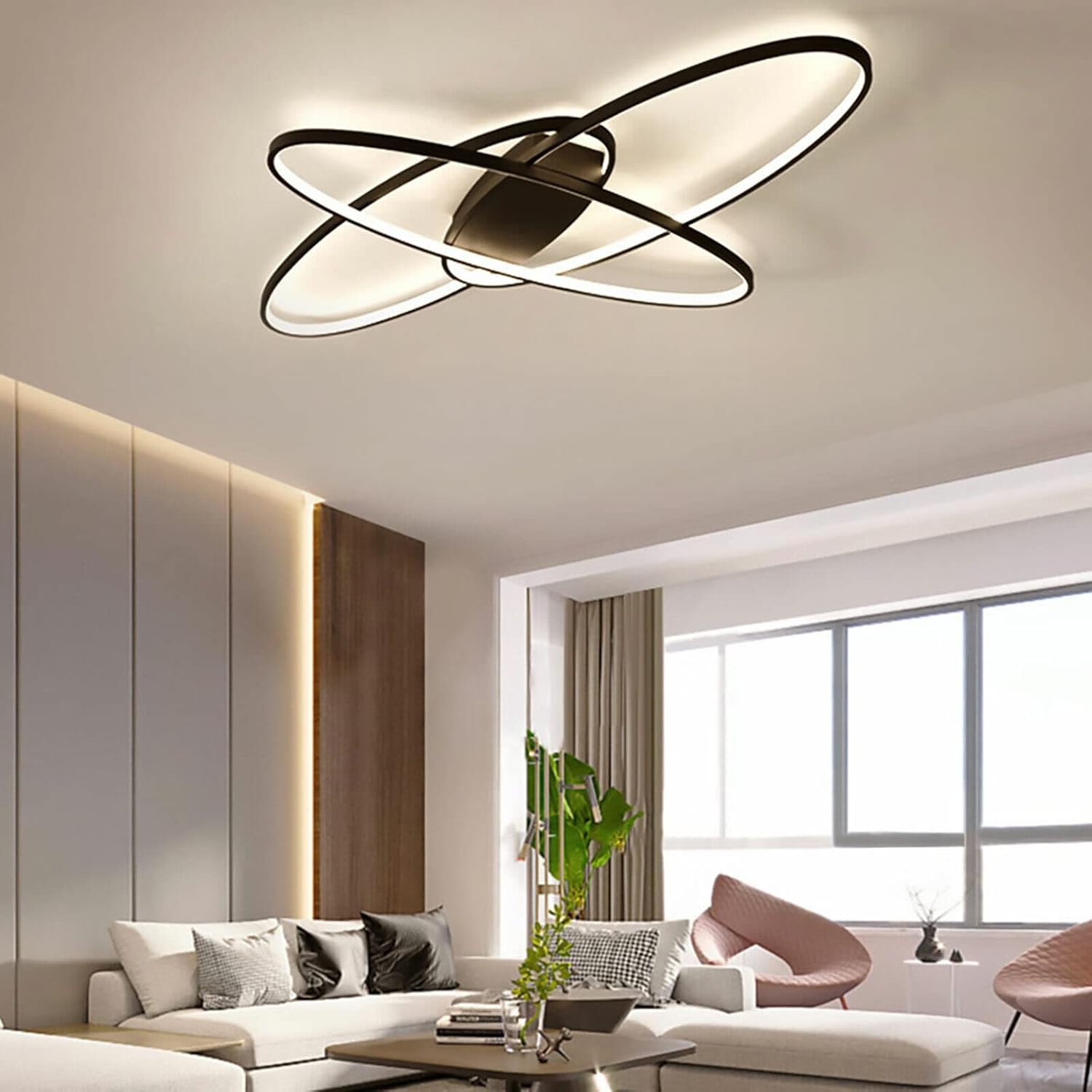 Lámpara de techo LED moderna regulable de 37.4 pulgadas, lámpara de techo empotrada con control remoto, diseño de marco de aluminio, lámpara de