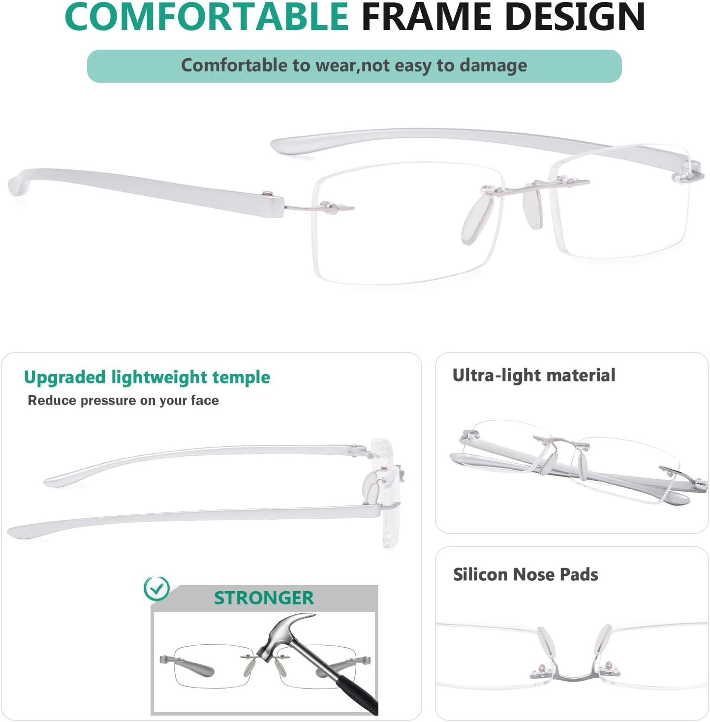 Eyekepper Gafas de lectura sin montura para lentes pequeñas para hombres y mujeres